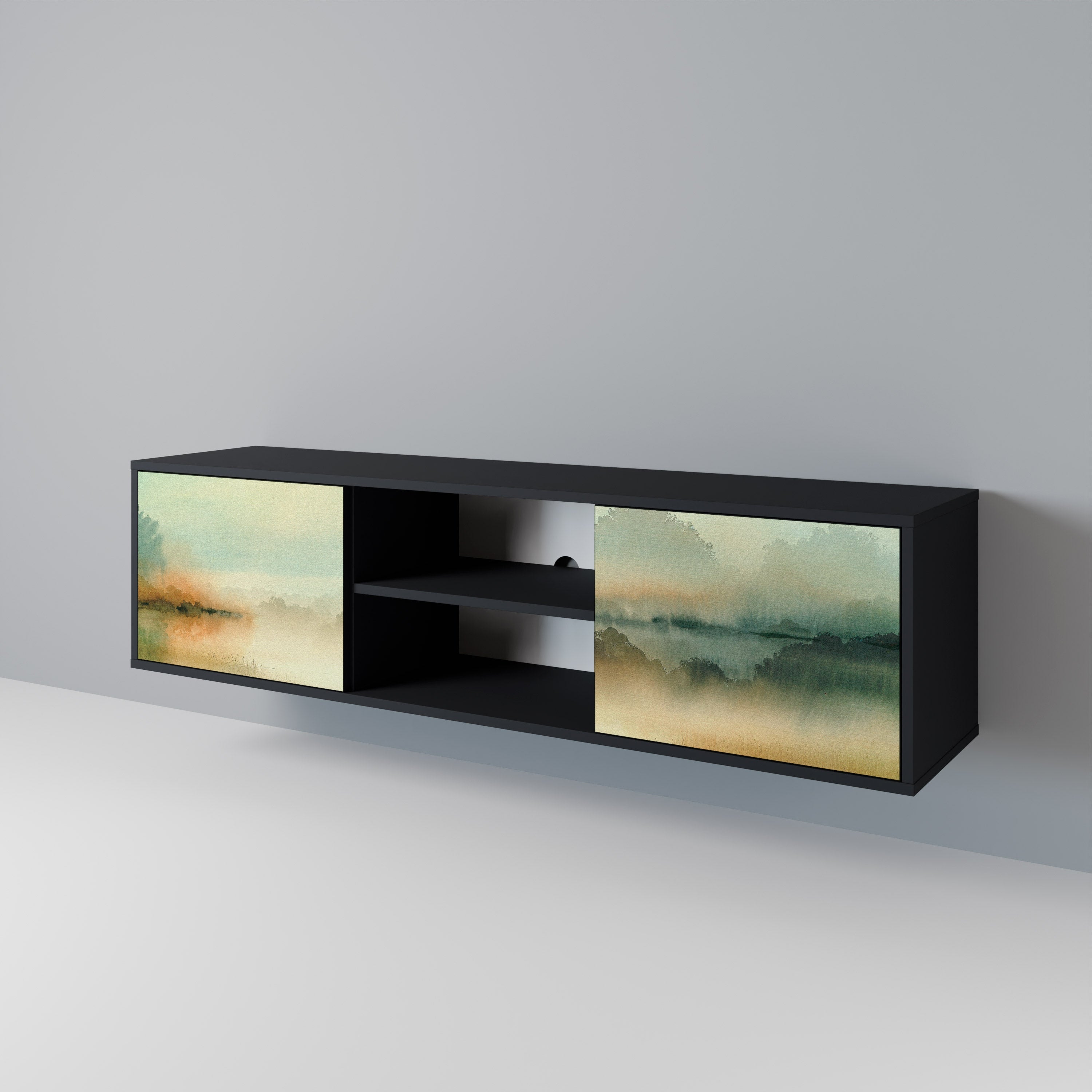 MORNING BY THE LAKE 2-Door TV Stand in Black Finish