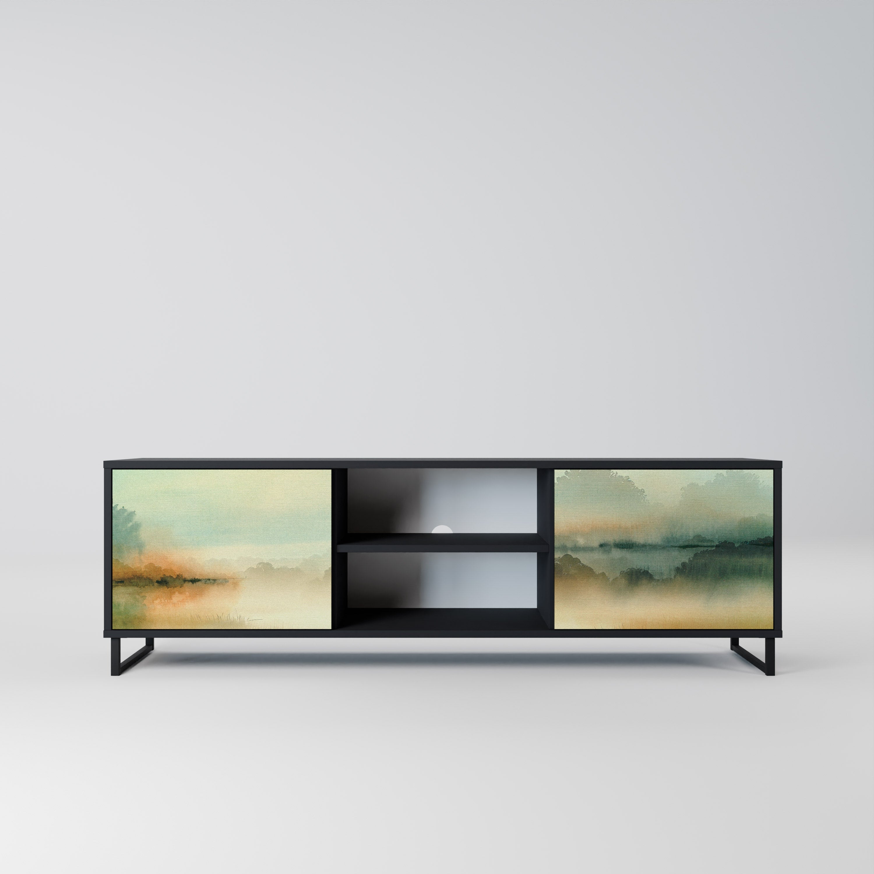 MORNING BY THE LAKE 2-Door TV Stand in Black Finish