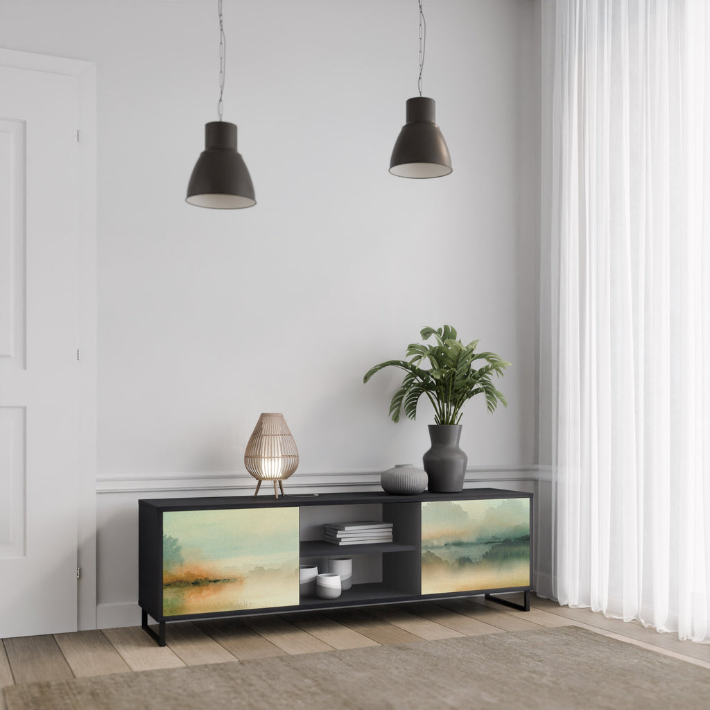 MORNING BY THE LAKE 2-Door TV Stand in Black Finish