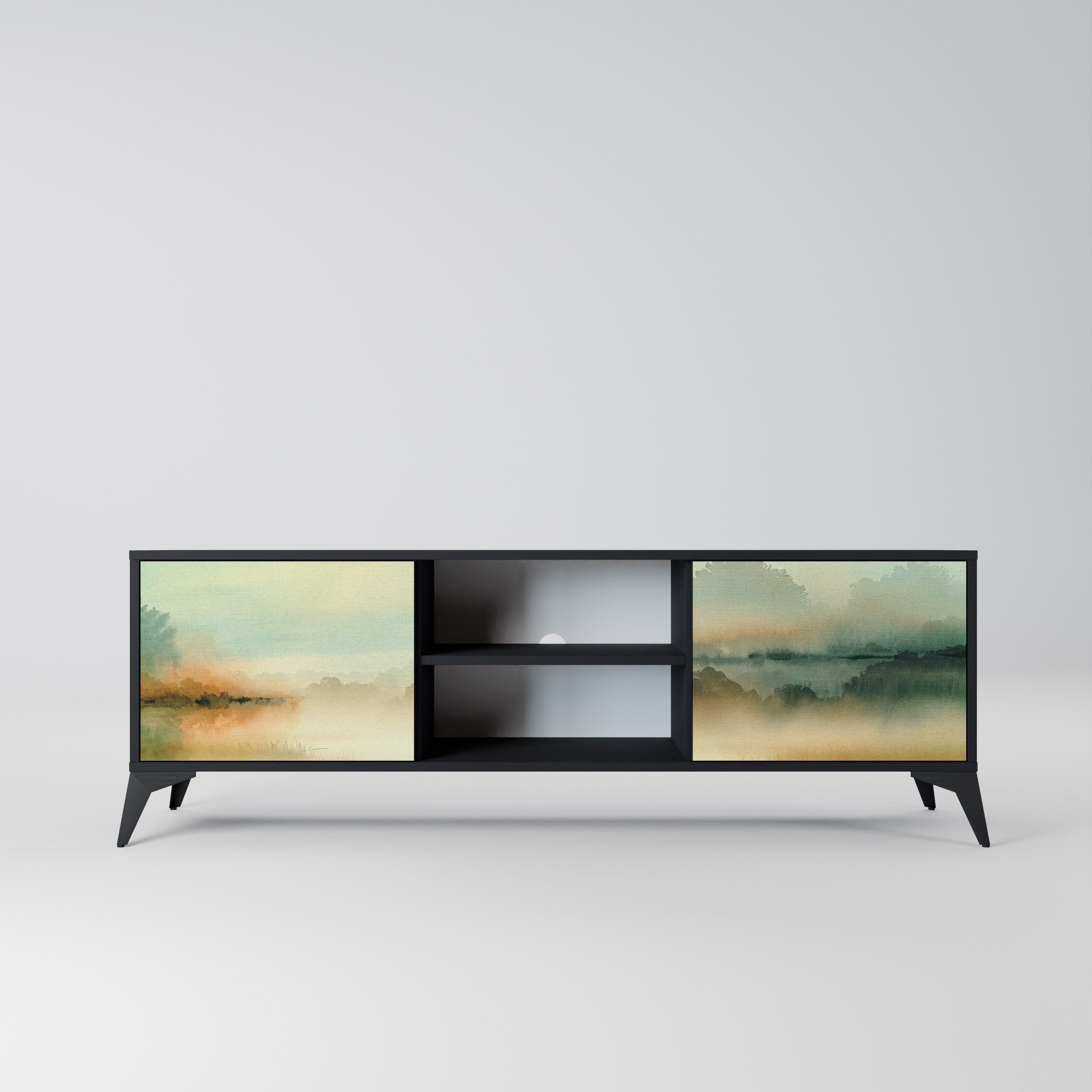 MORNING BY THE LAKE 2-Door TV Stand in Black Finish