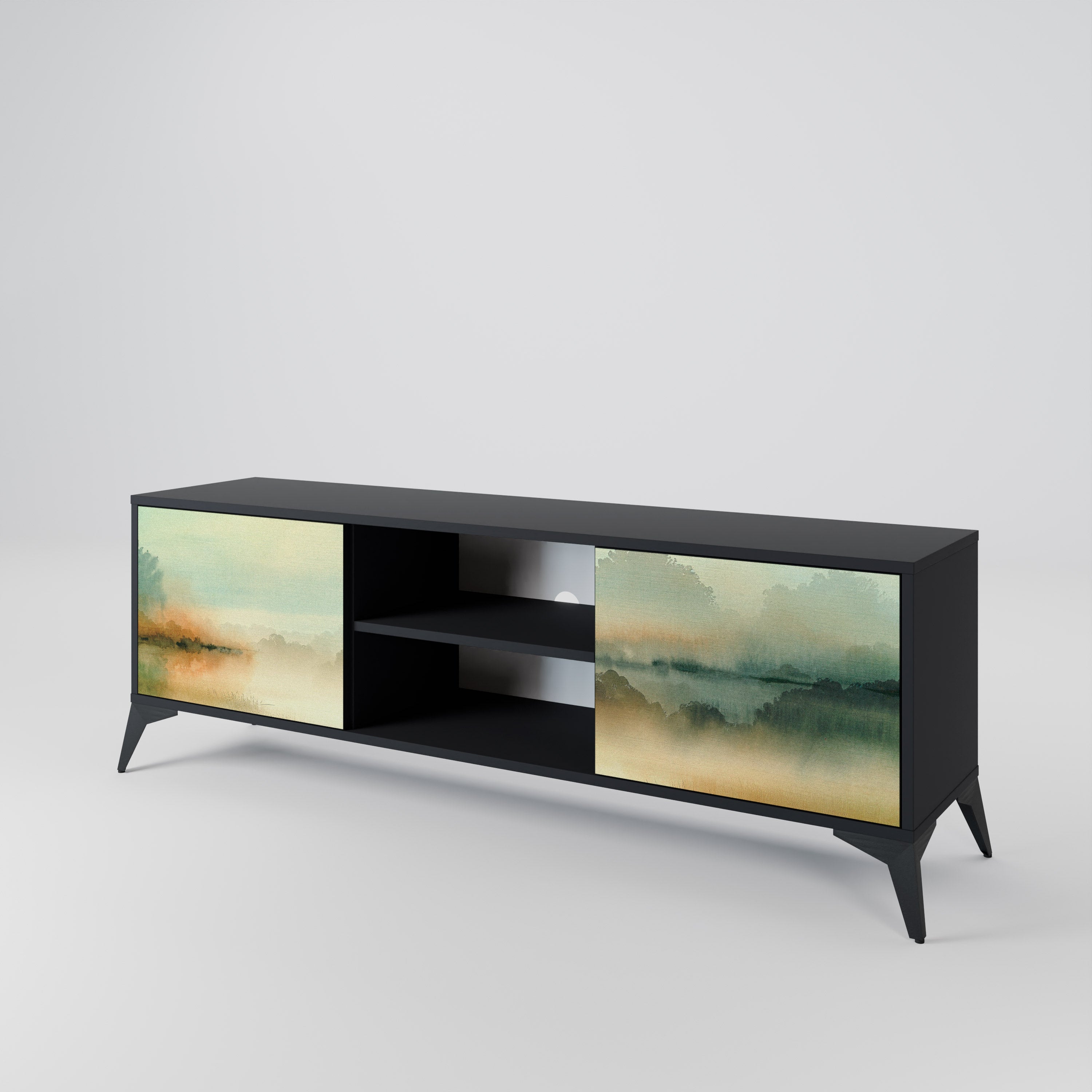 MORNING BY THE LAKE 2-Door TV Stand in Black Finish