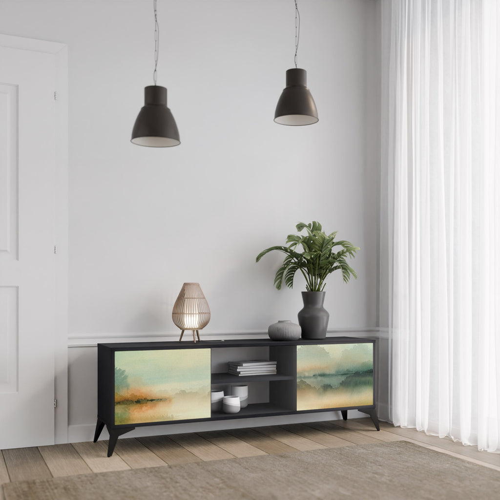 MORNING BY THE LAKE 2-Door TV Stand in Black Finish