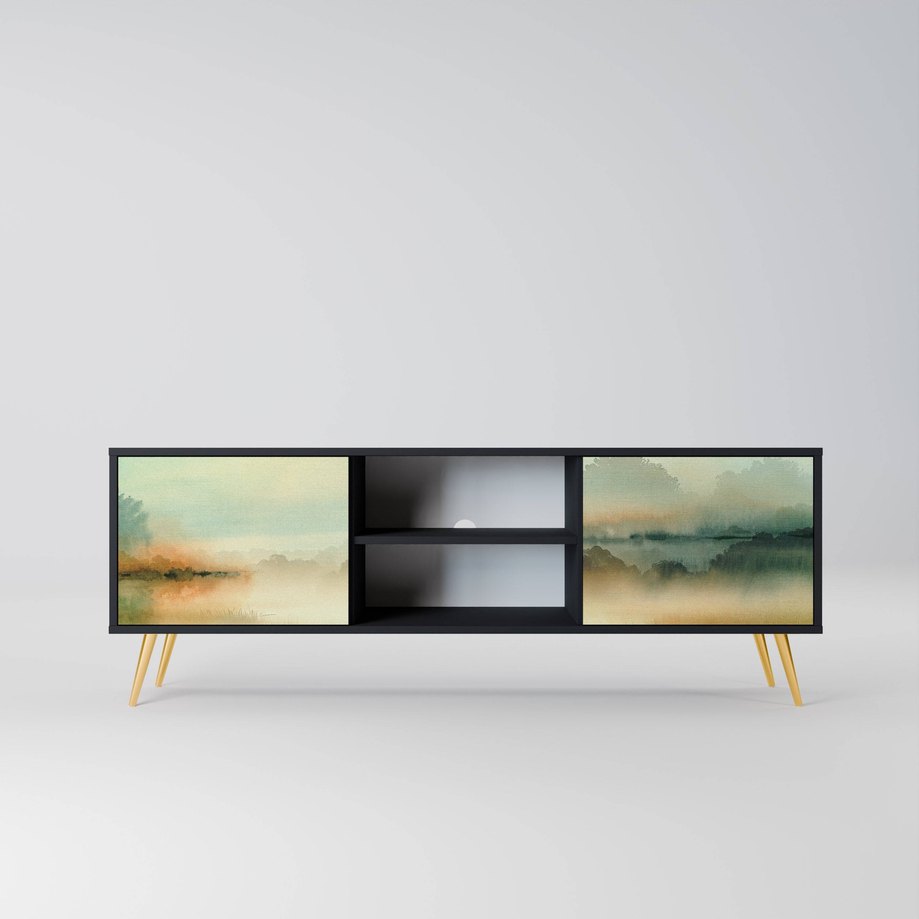 MORNING BY THE LAKE 2-Door TV Stand in Black Finish