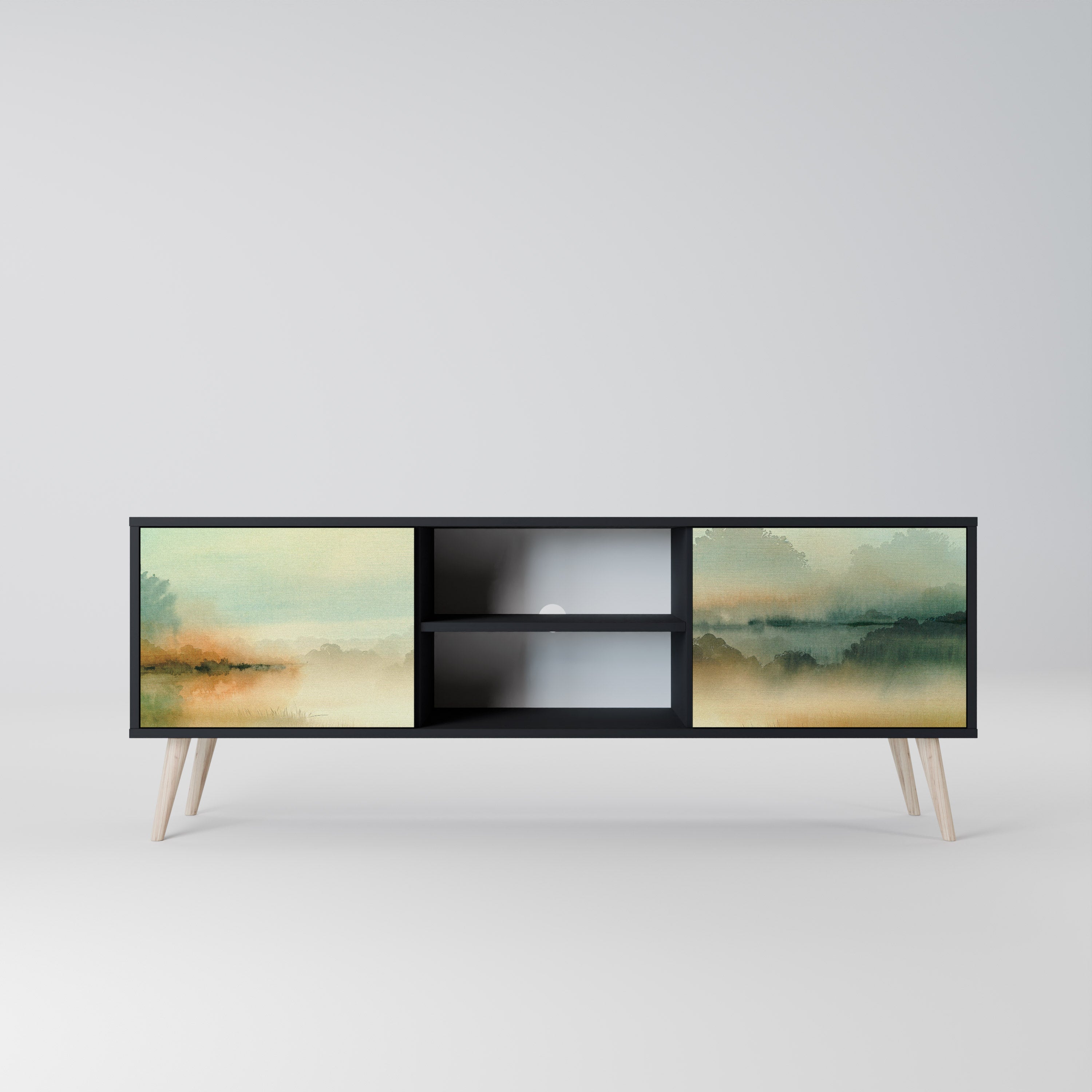 MORNING BY THE LAKE 2-Door TV Stand in Black Finish