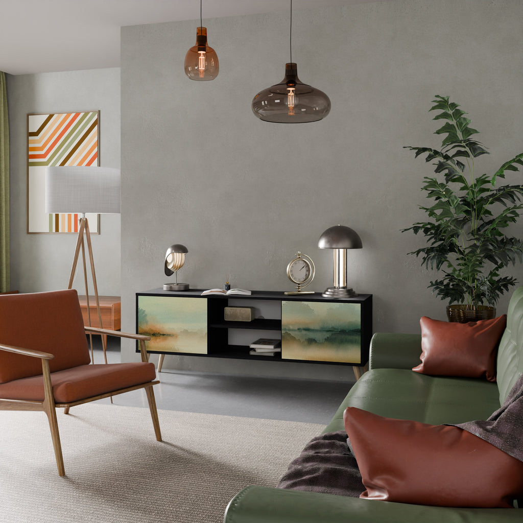 MORNING BY THE LAKE 2-Door TV Stand in Black Finish