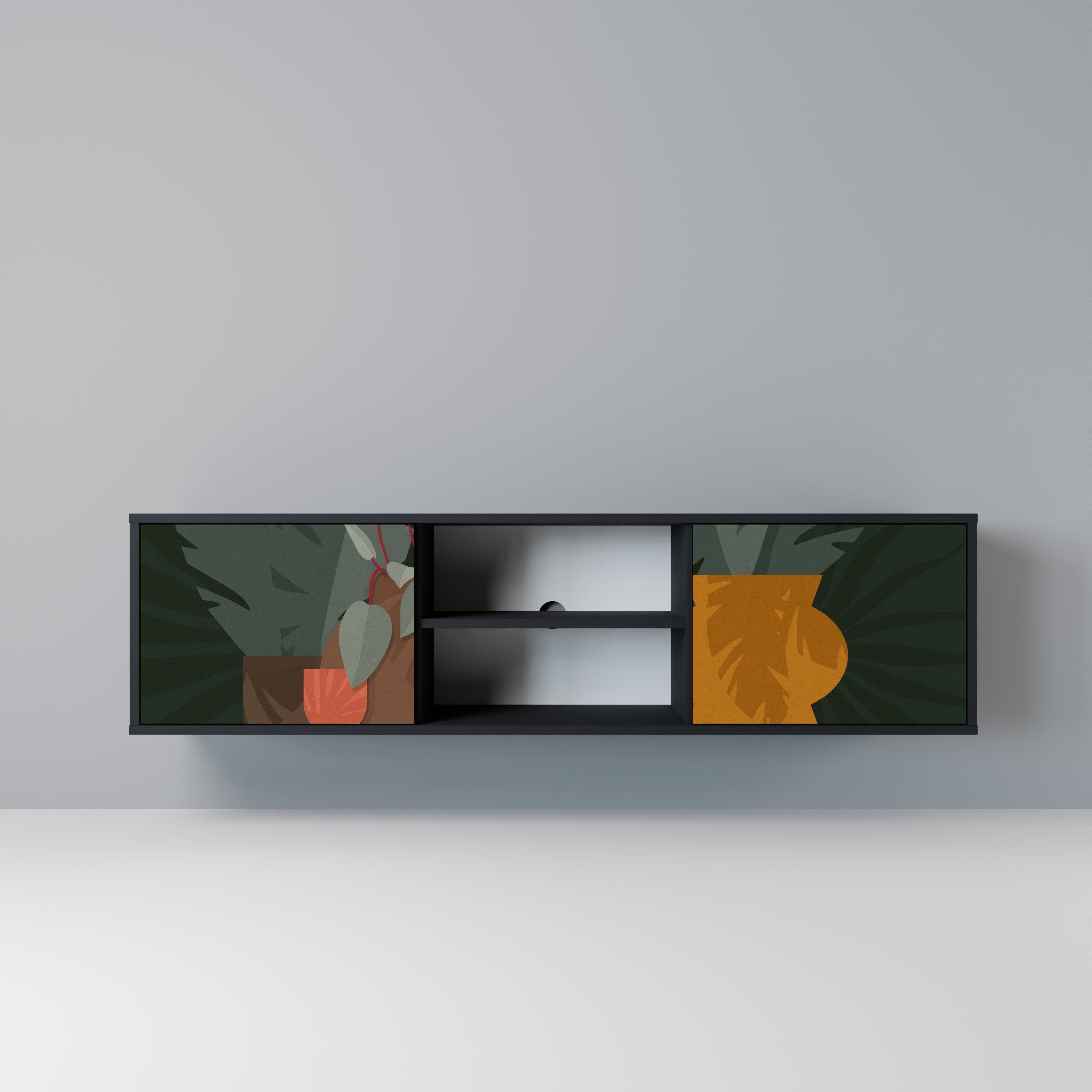 TROPICAL COMPOSITION 2-Door TV Stand in Black Finish