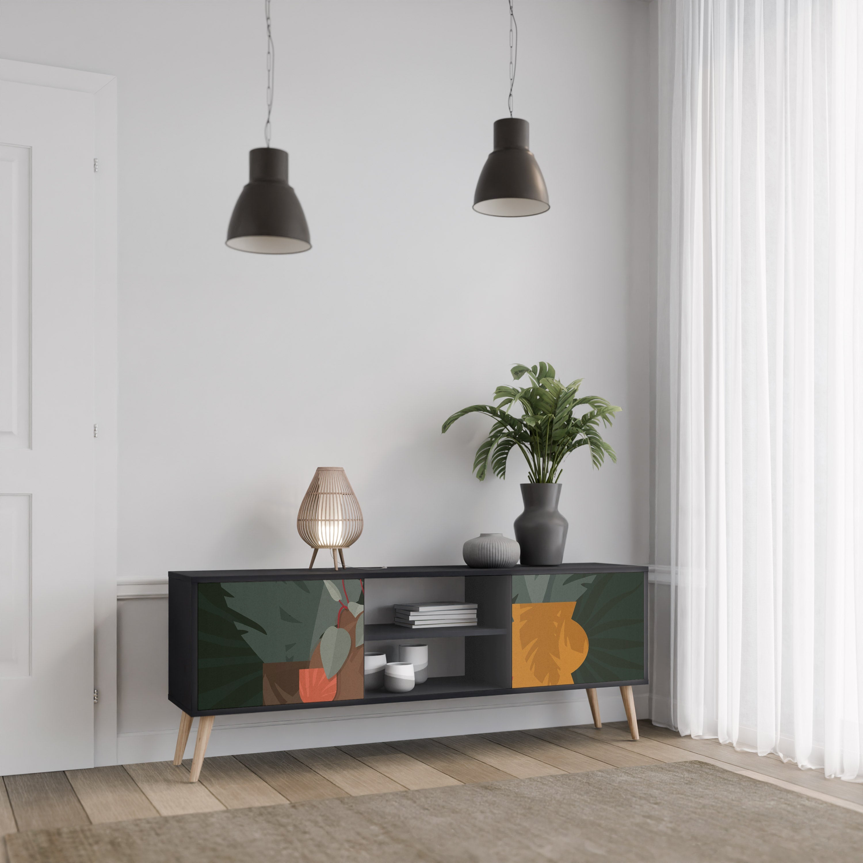 TROPICAL COMPOSITION 2-Door TV Stand in Black Finish