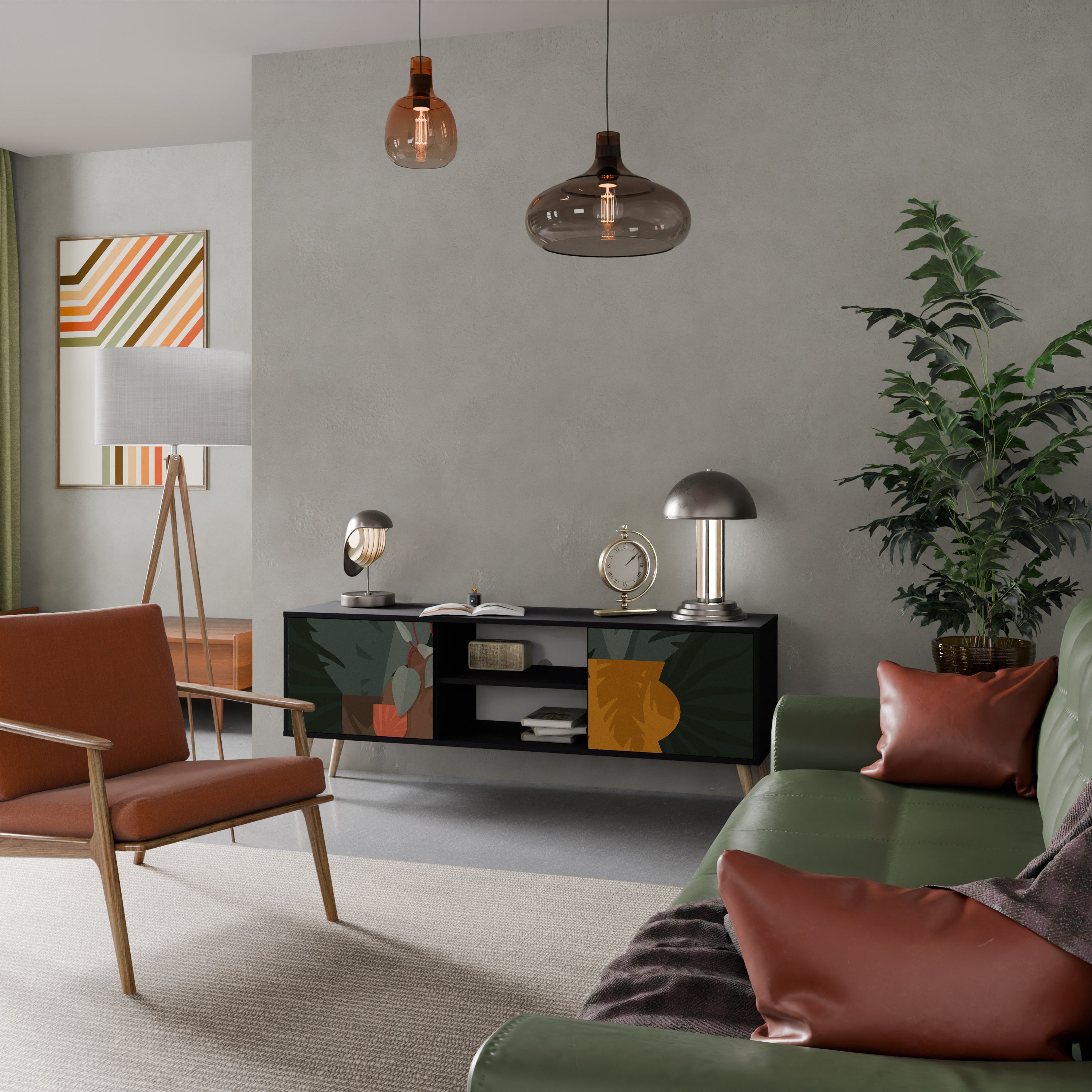 TROPICAL COMPOSITION 2-Door TV Stand in Black Finish