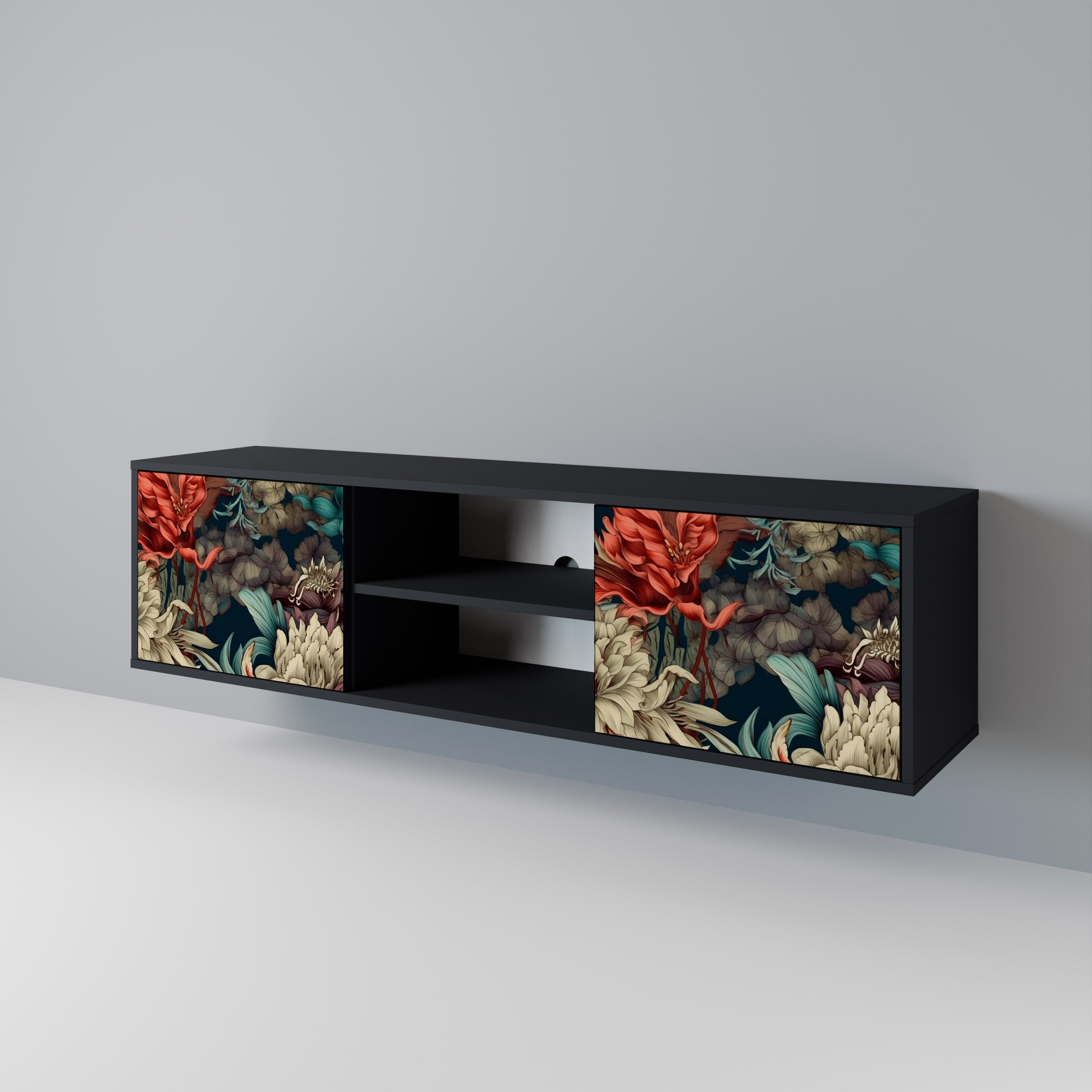 SPROUTING GRACE 2-Door TV Stand in Black Finish