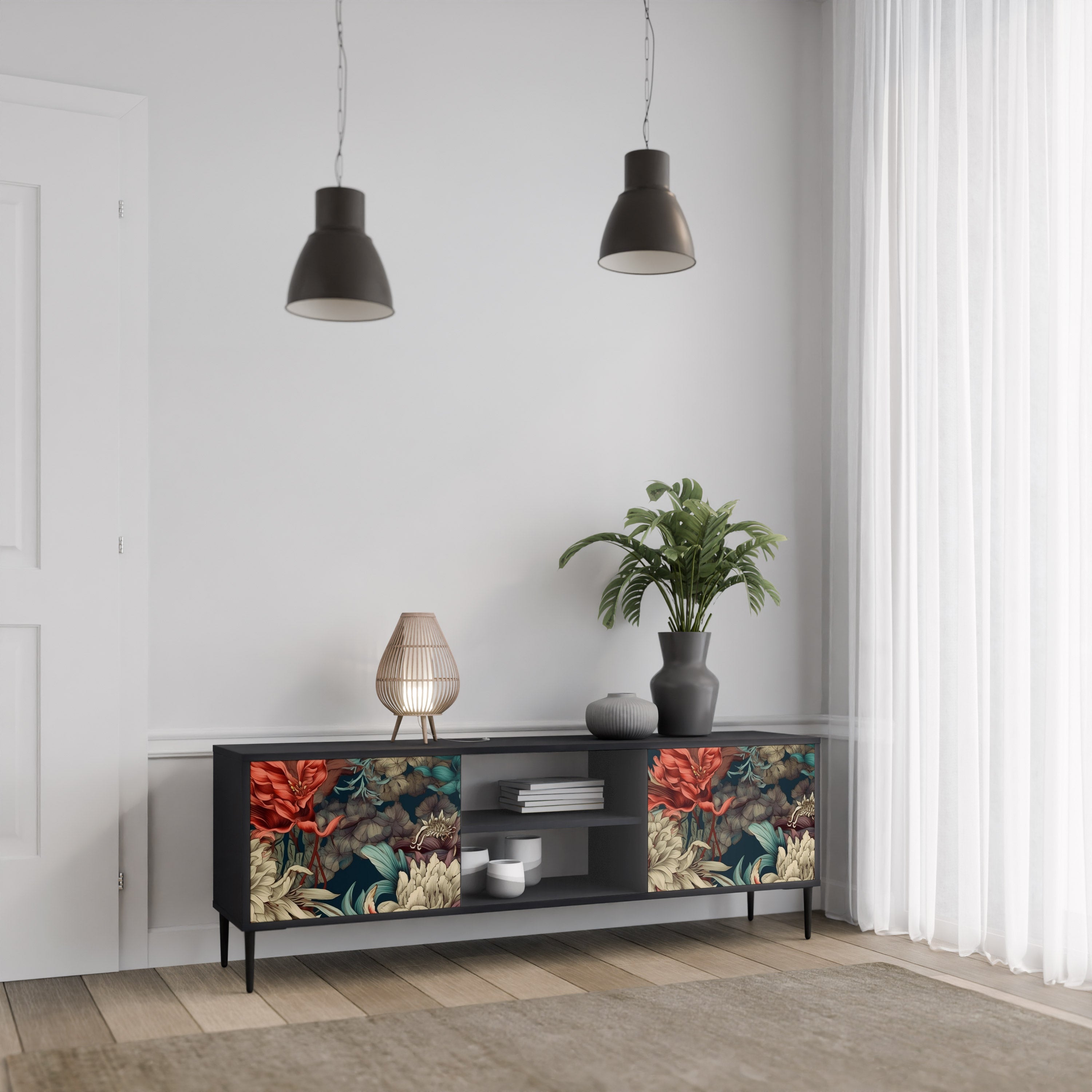 SPROUTING GRACE 2-Door TV Stand in Black Finish