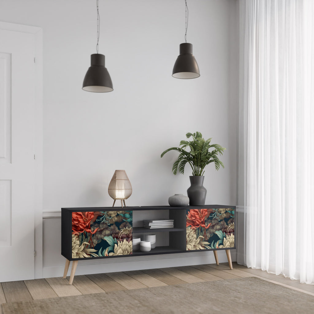 SPROUTING GRACE 2-Door TV Stand in Black Finish