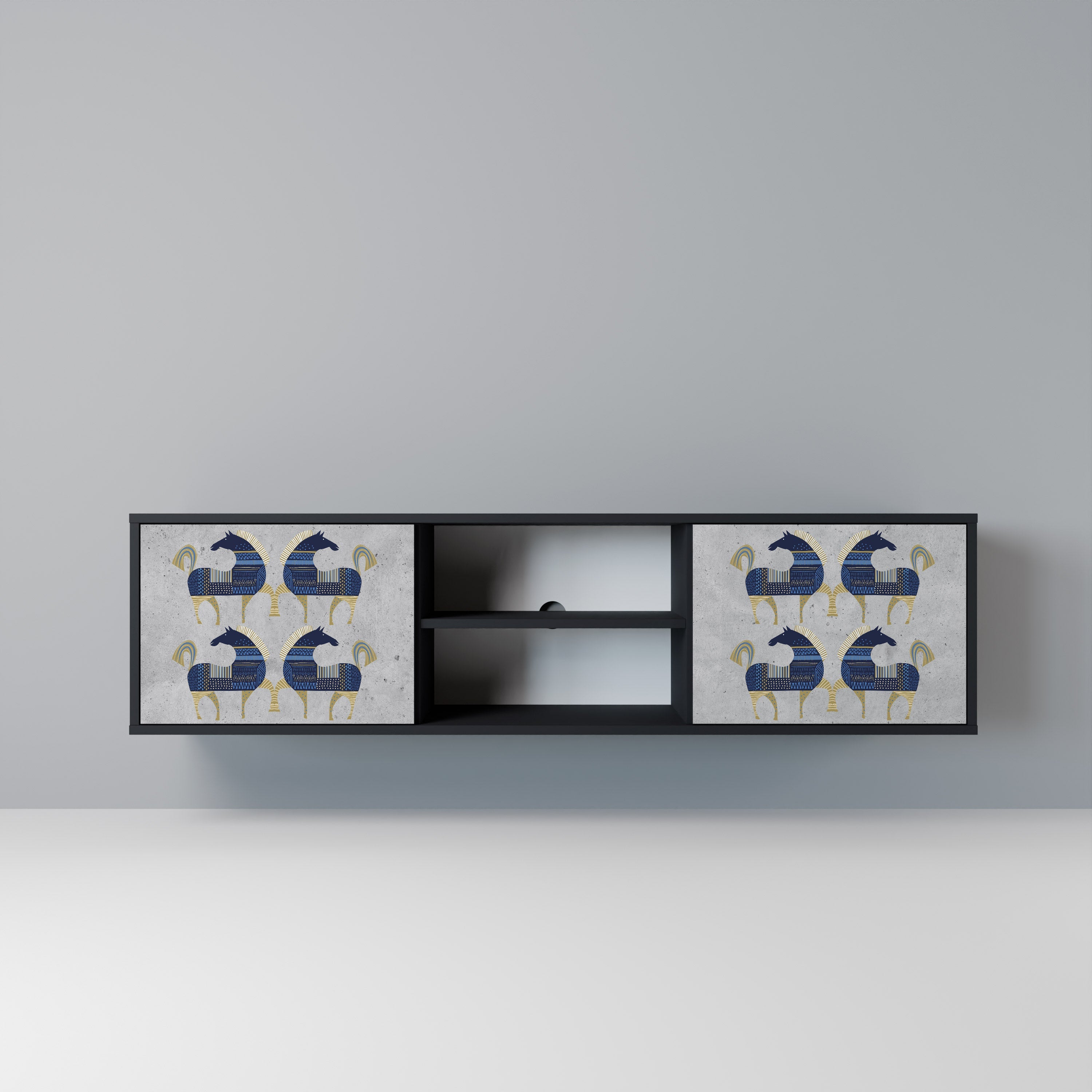 MAJESTIC STEED 2-Door TV Stand in Black Finish