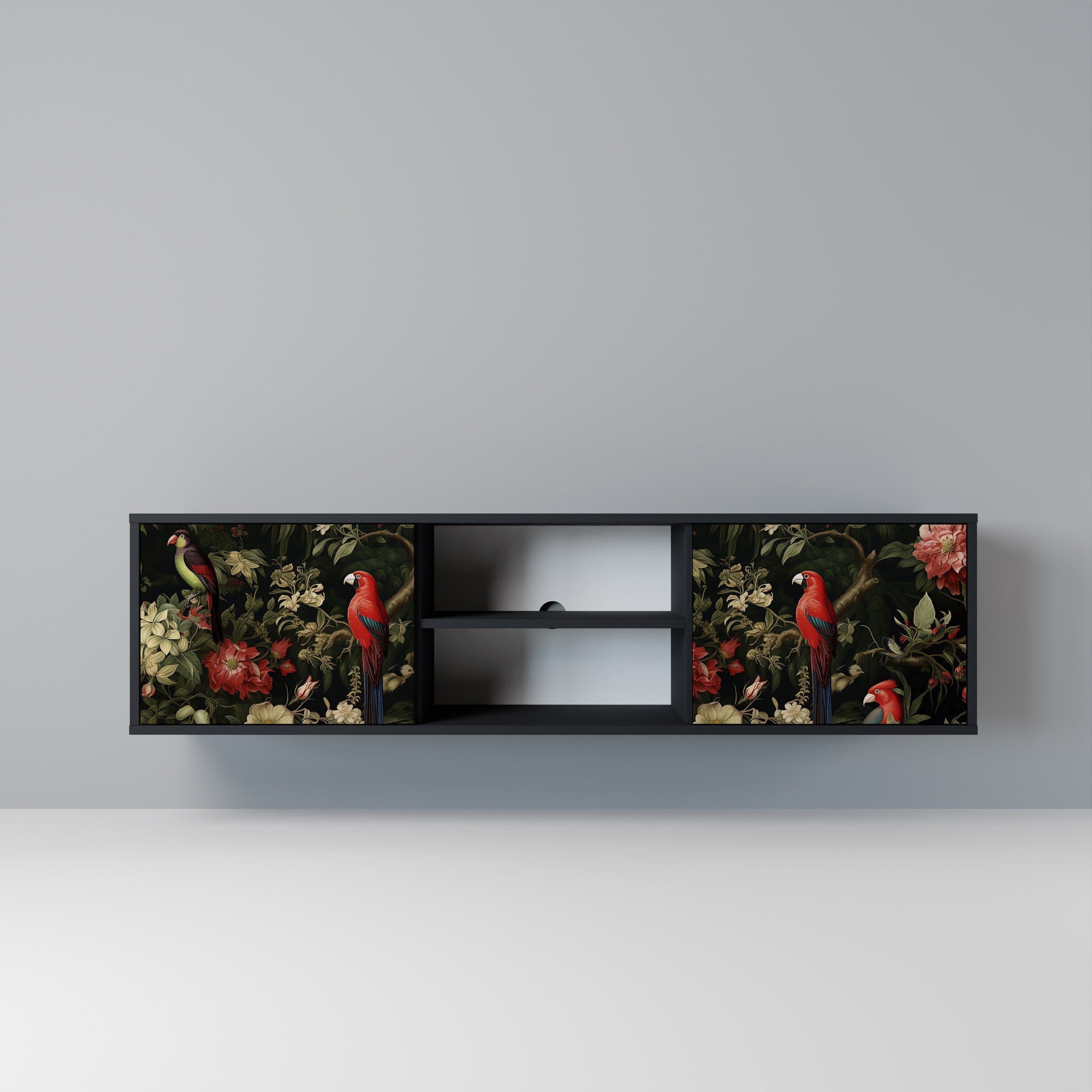 Meuble TV 2 portes AVIAN GREENERY finition noire