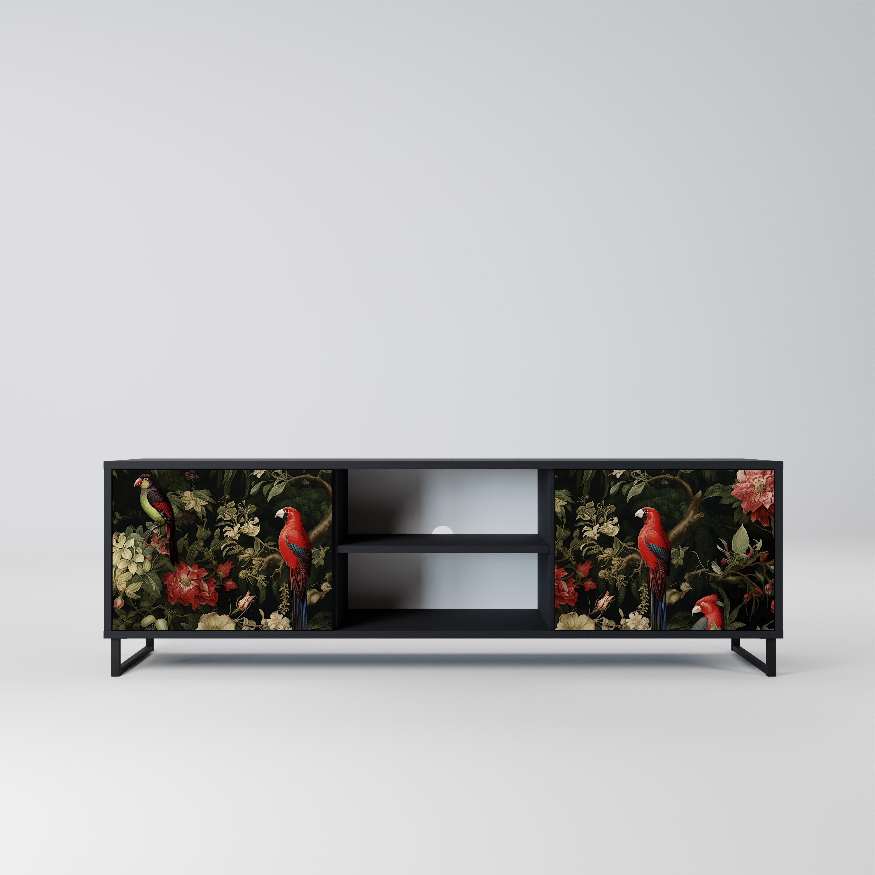 Meuble TV 2 portes AVIAN GREENERY finition noire