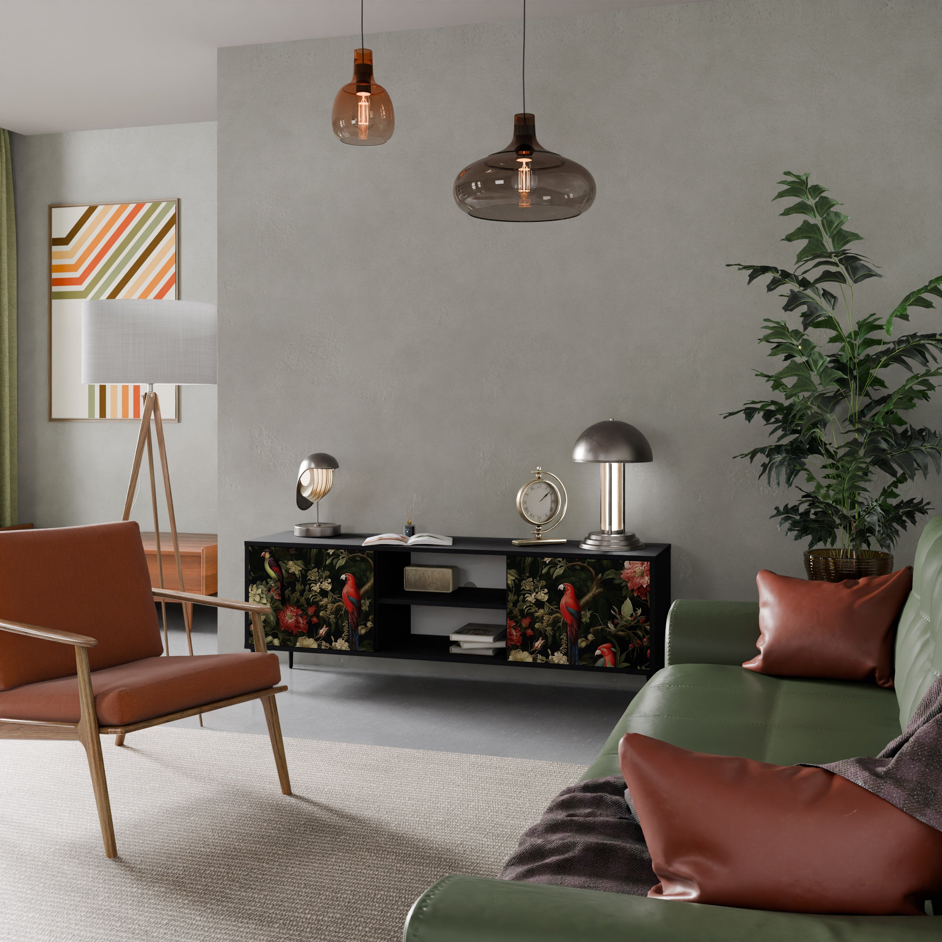 Meuble TV 2 portes AVIAN GREENERY finition noire