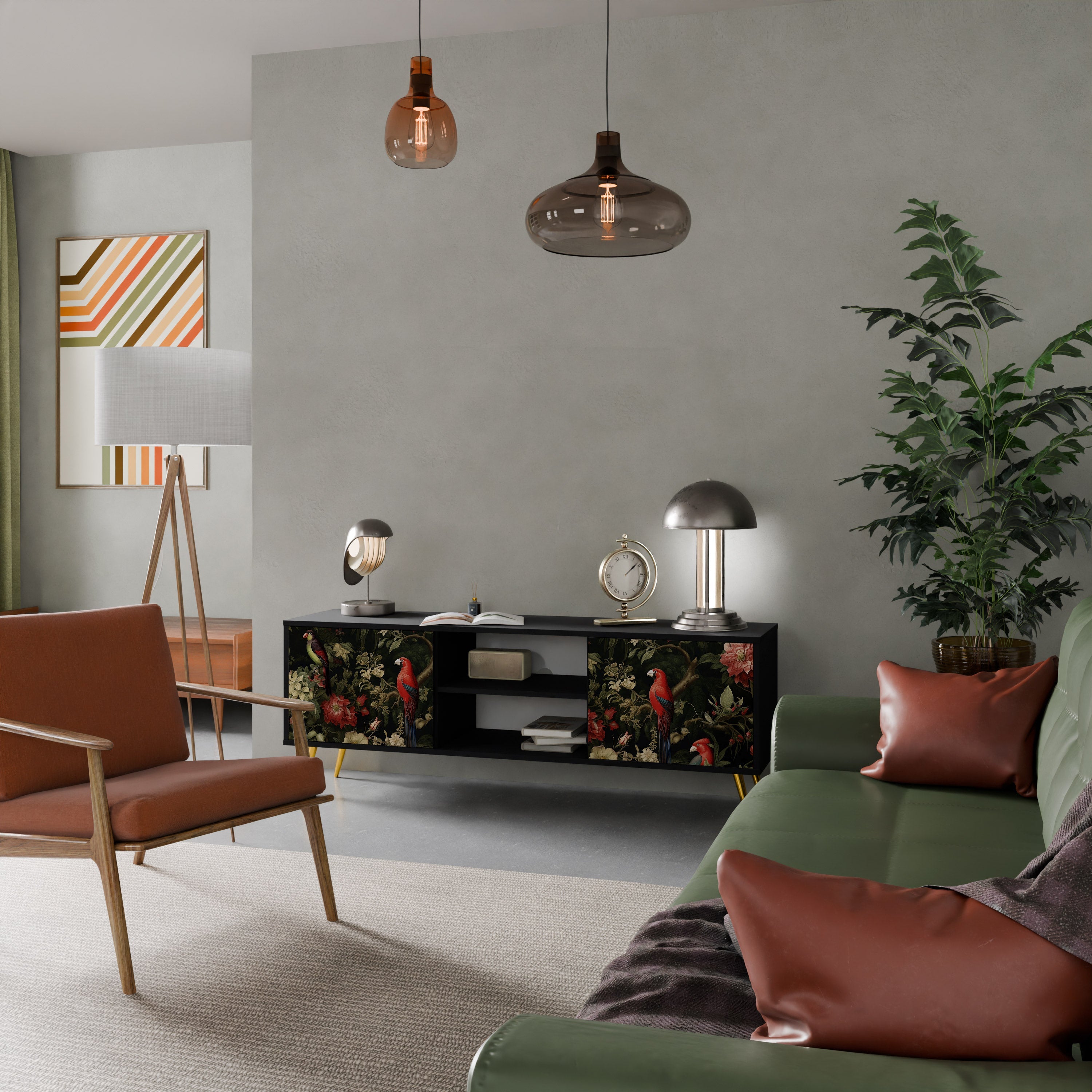 Meuble TV 2 portes AVIAN GREENERY finition noire