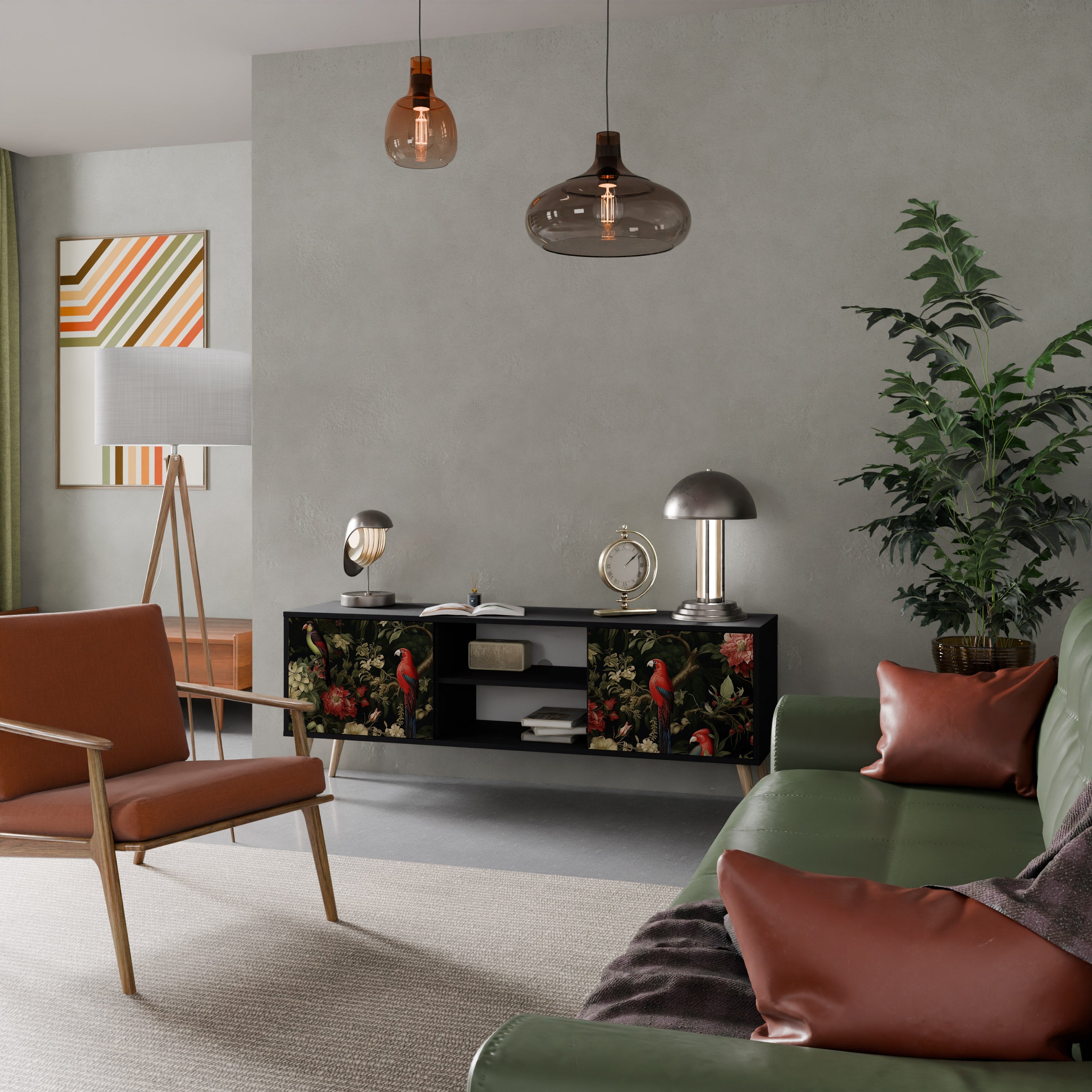 Meuble TV 2 portes AVIAN GREENERY finition noire