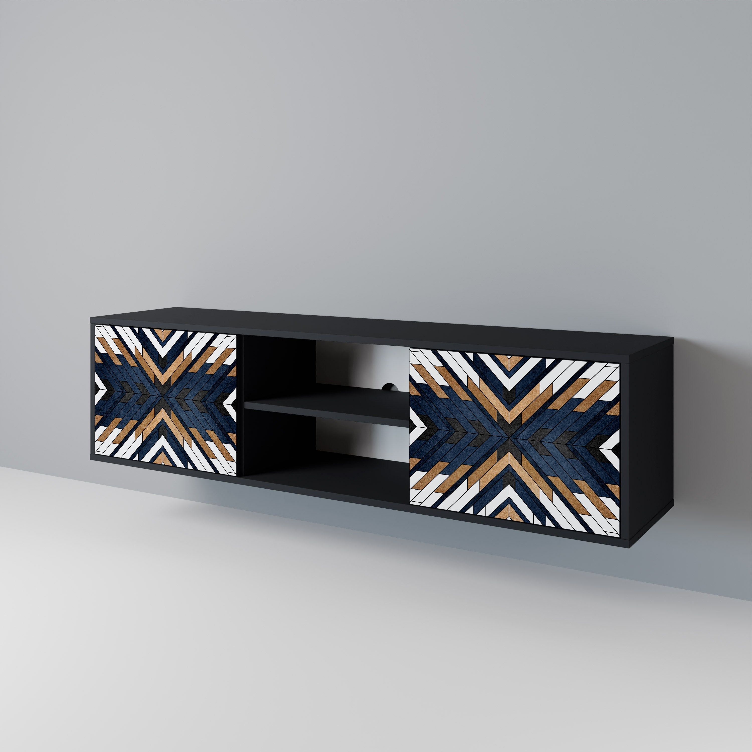 Meuble TV 2 portes ARTFUL GEOMETRY en finition noire