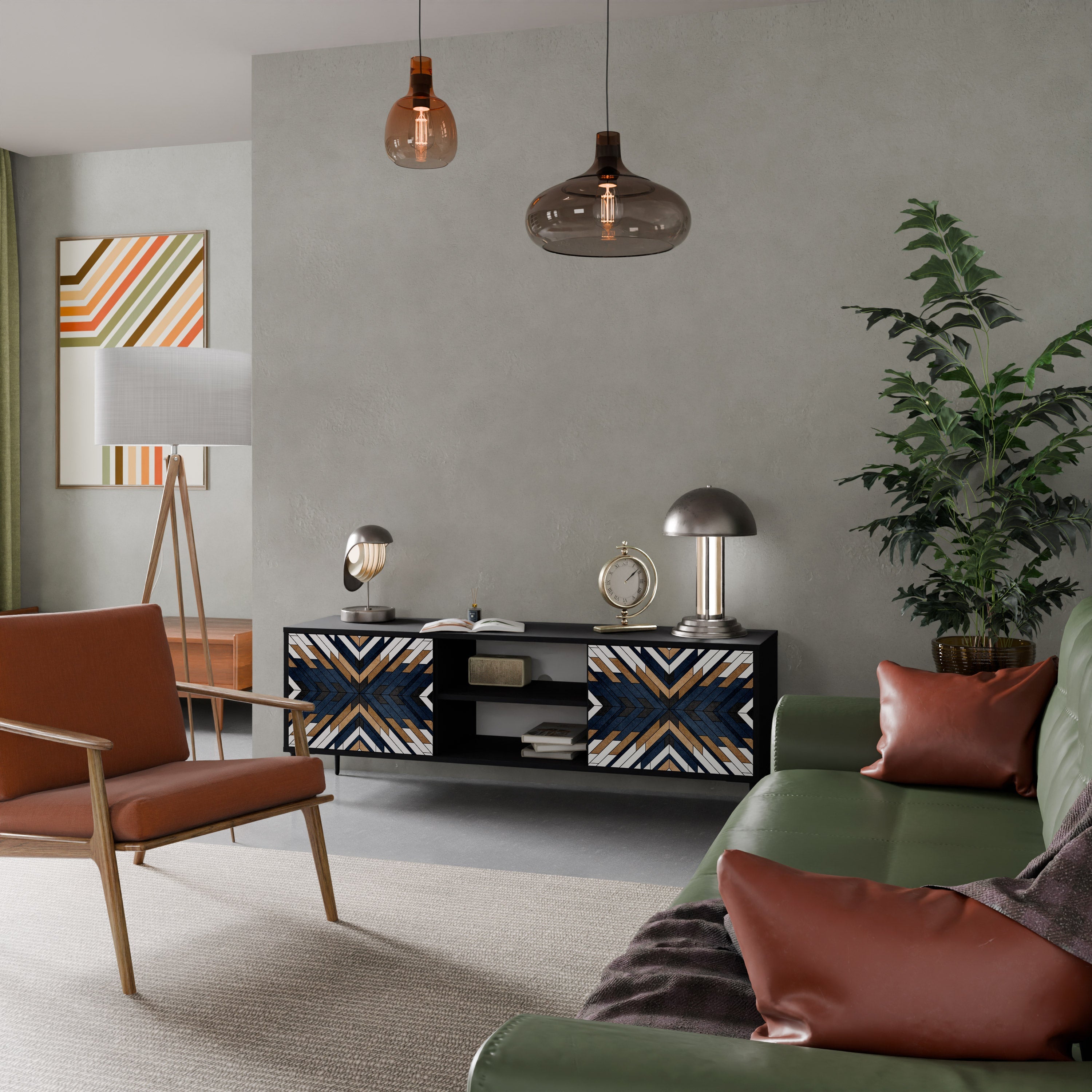 Meuble TV 2 portes ARTFUL GEOMETRY en finition noire