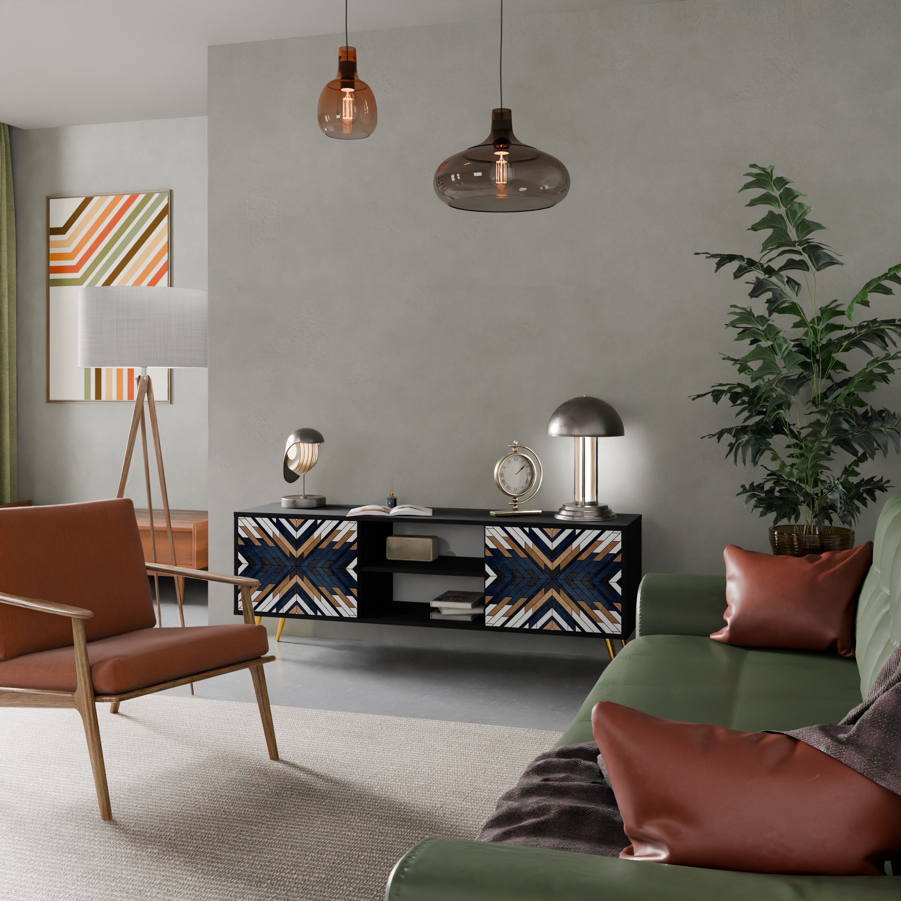 Meuble TV 2 portes ARTFUL GEOMETRY en finition noire