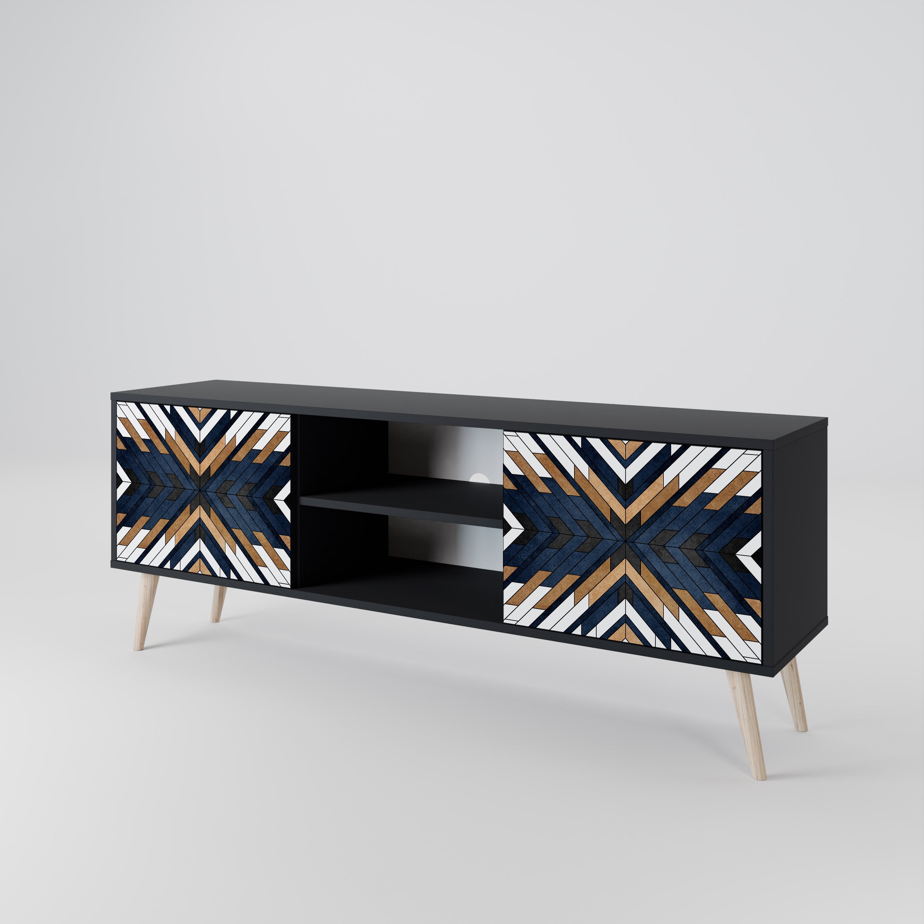 Meuble TV 2 portes ARTFUL GEOMETRY en finition noire