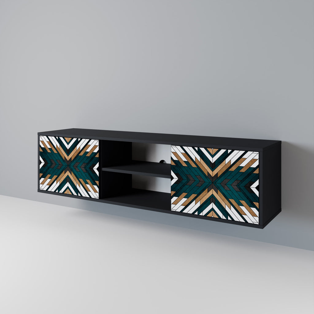 Meuble TV 2 portes ARTISTIC GEOMETRY en finition noire