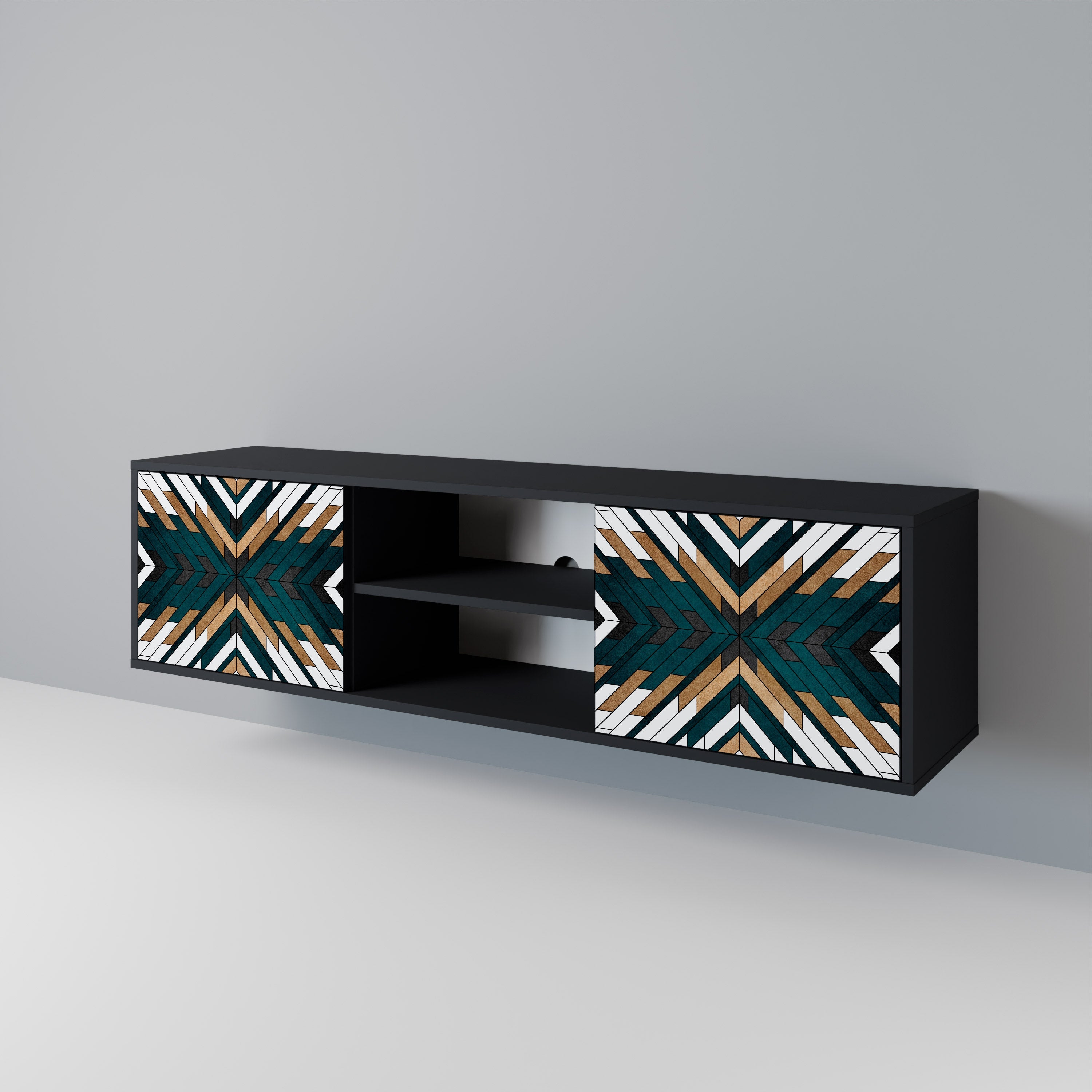 Meuble TV 2 portes ARTISTIC GEOMETRY en finition noire