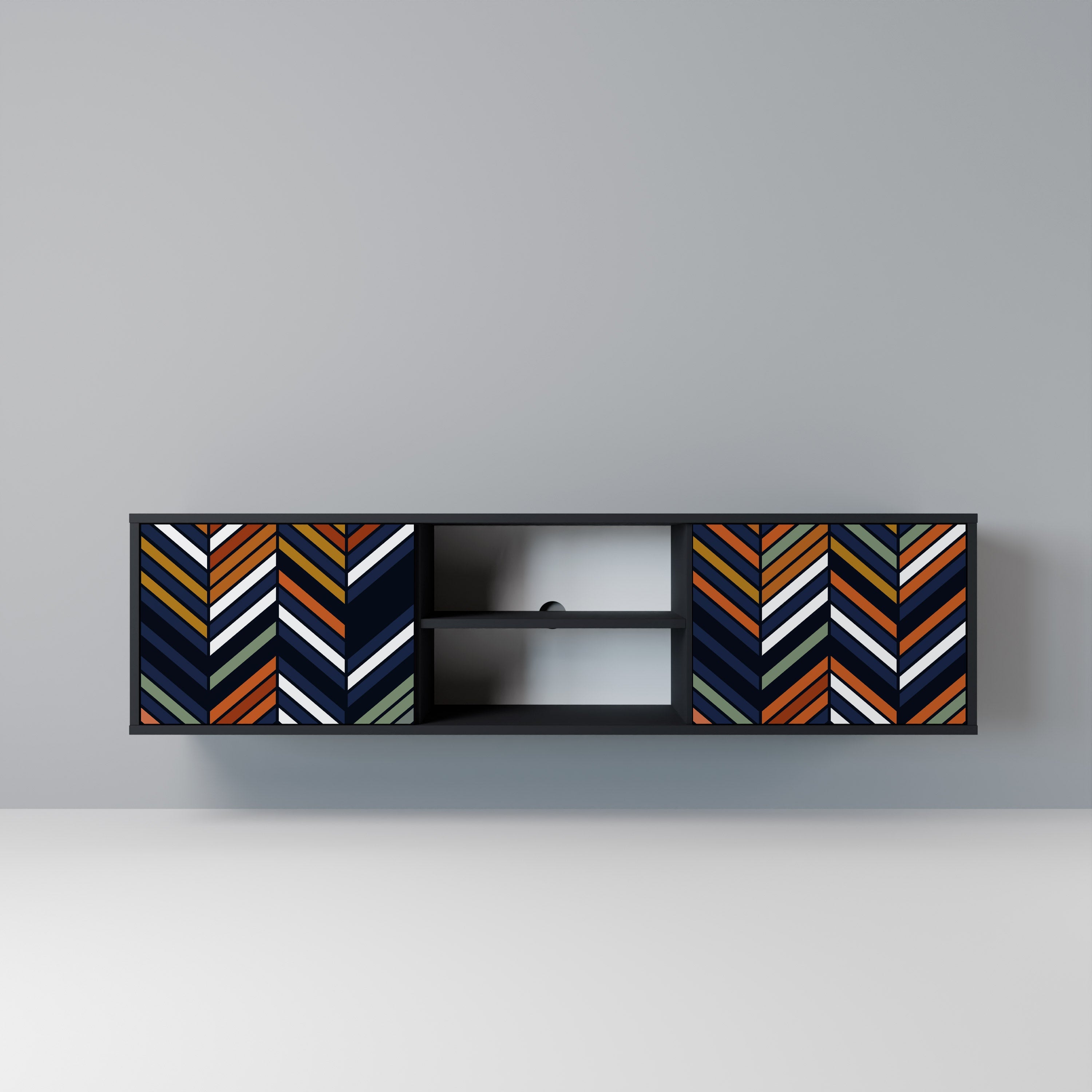 VIBRANT PATCHWORK 2-Door TV Stand in Black Finish