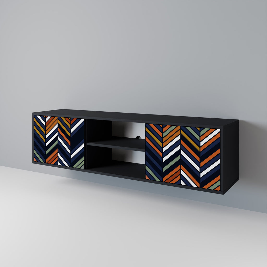 VIBRANT PATCHWORK 2-Door TV Stand in Black Finish