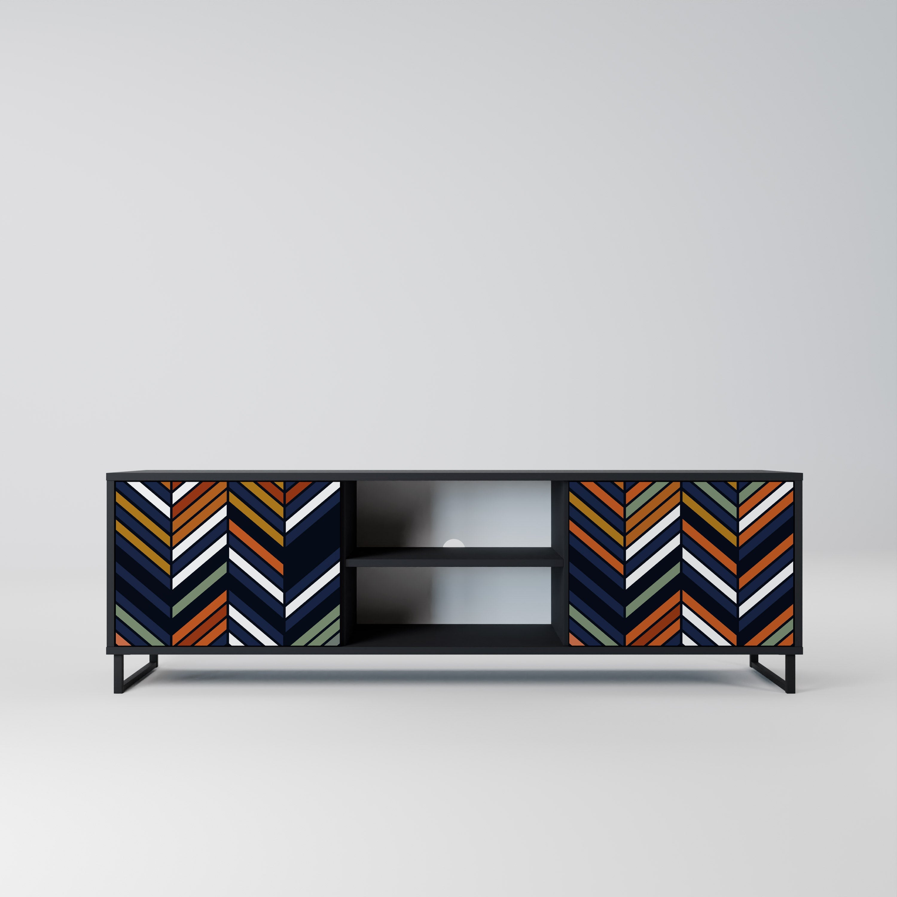 VIBRANT PATCHWORK 2-Door TV Stand in Black Finish