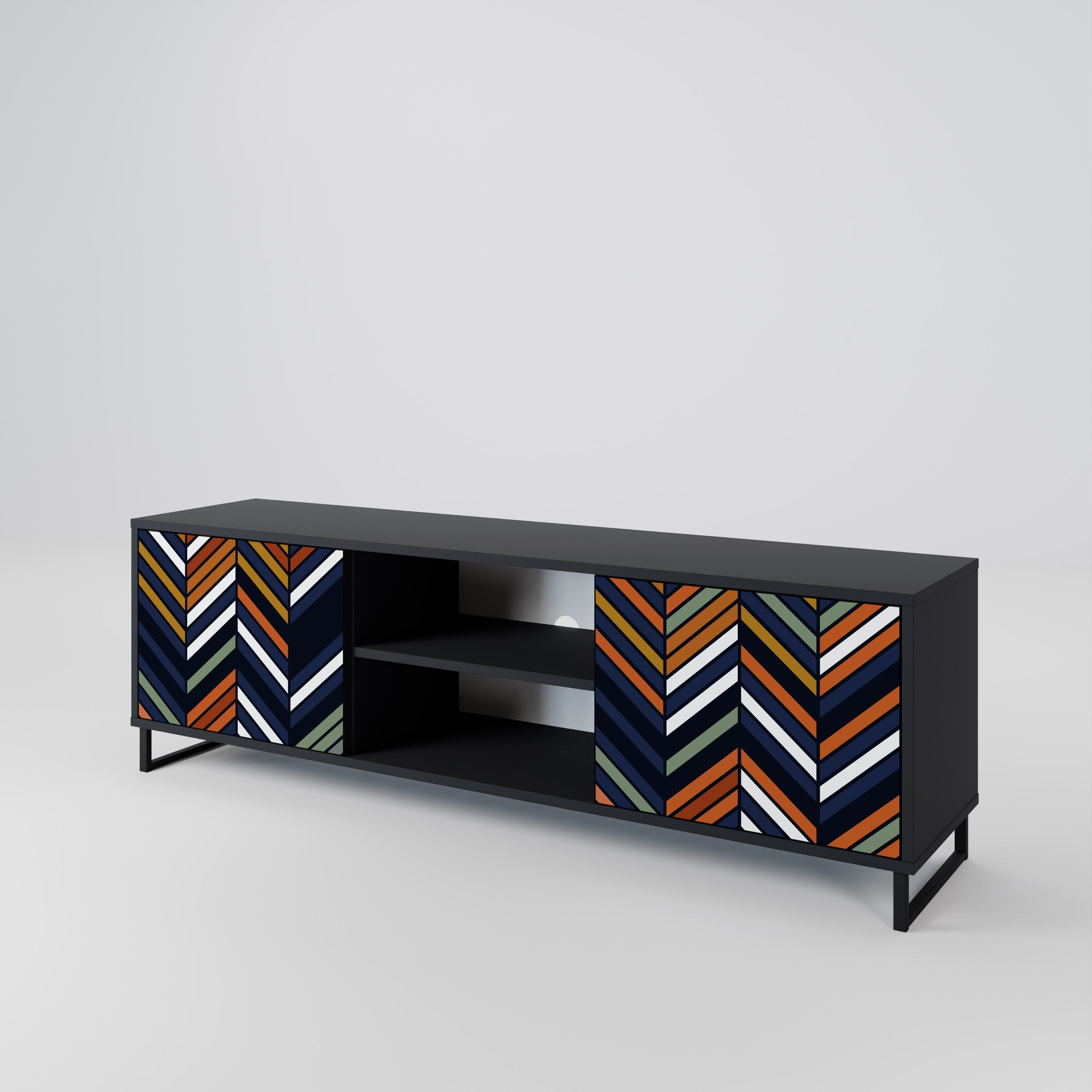 VIBRANT PATCHWORK 2-Door TV Stand in Black Finish