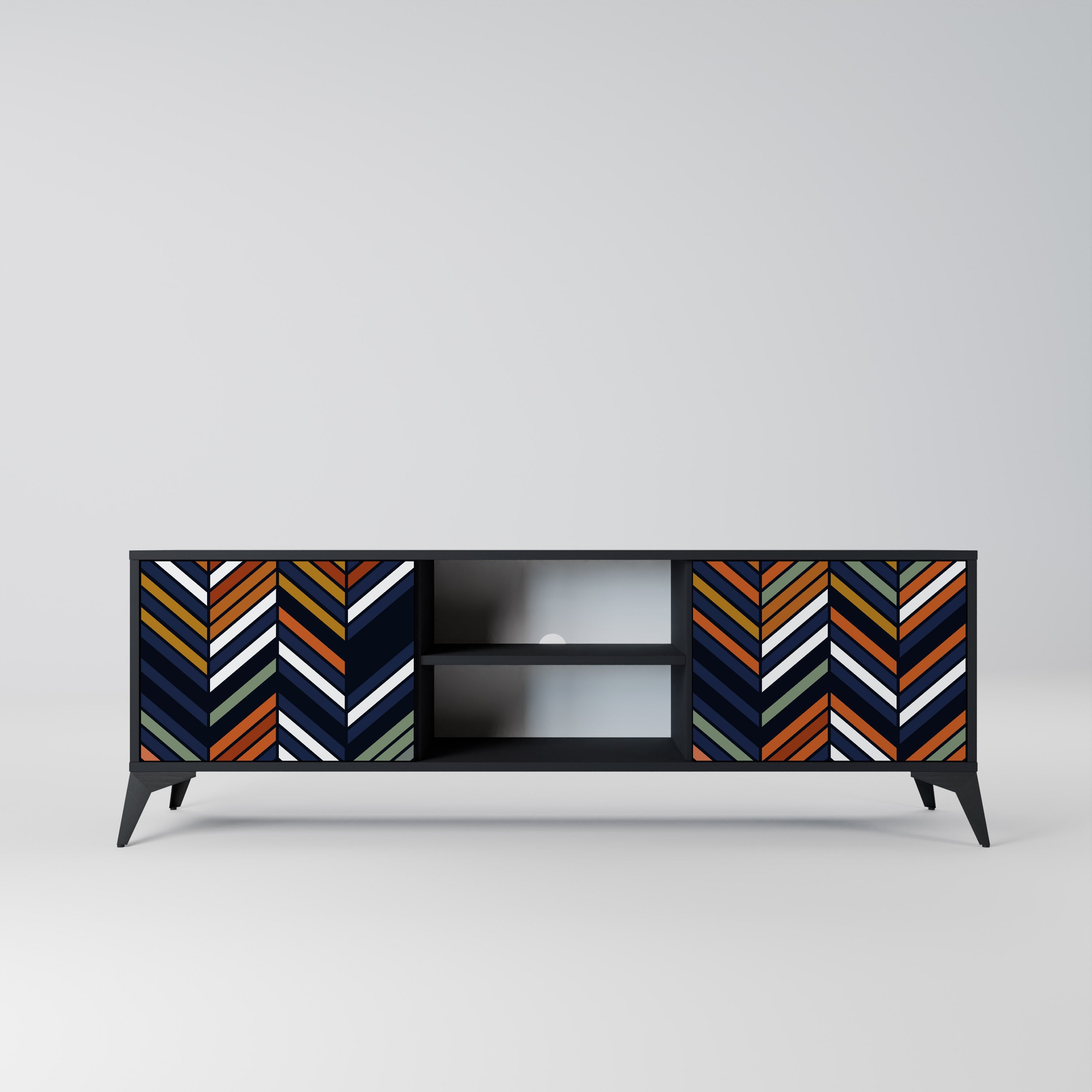 VIBRANT PATCHWORK 2-Door TV Stand in Black Finish