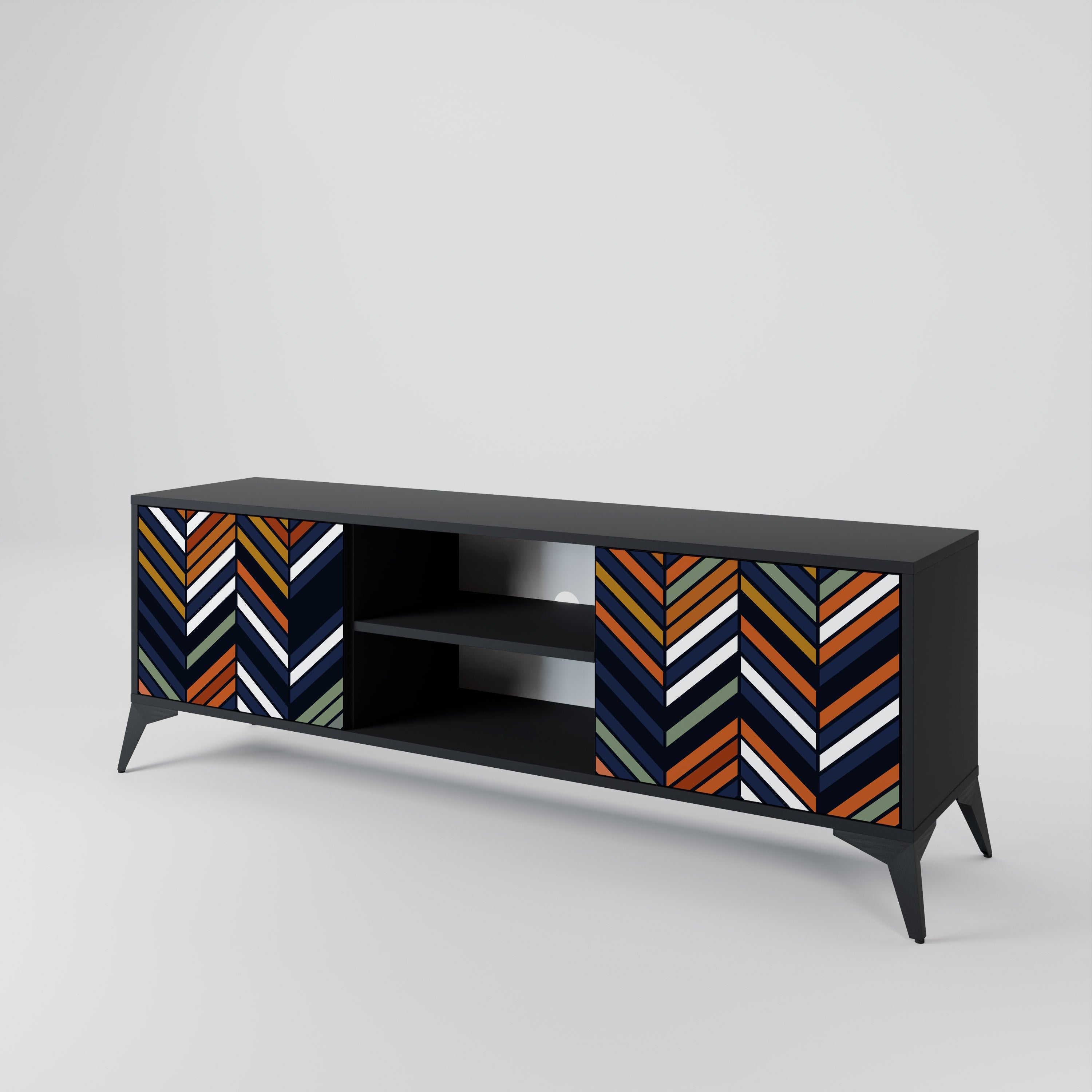 VIBRANT PATCHWORK 2-Door TV Stand in Black Finish