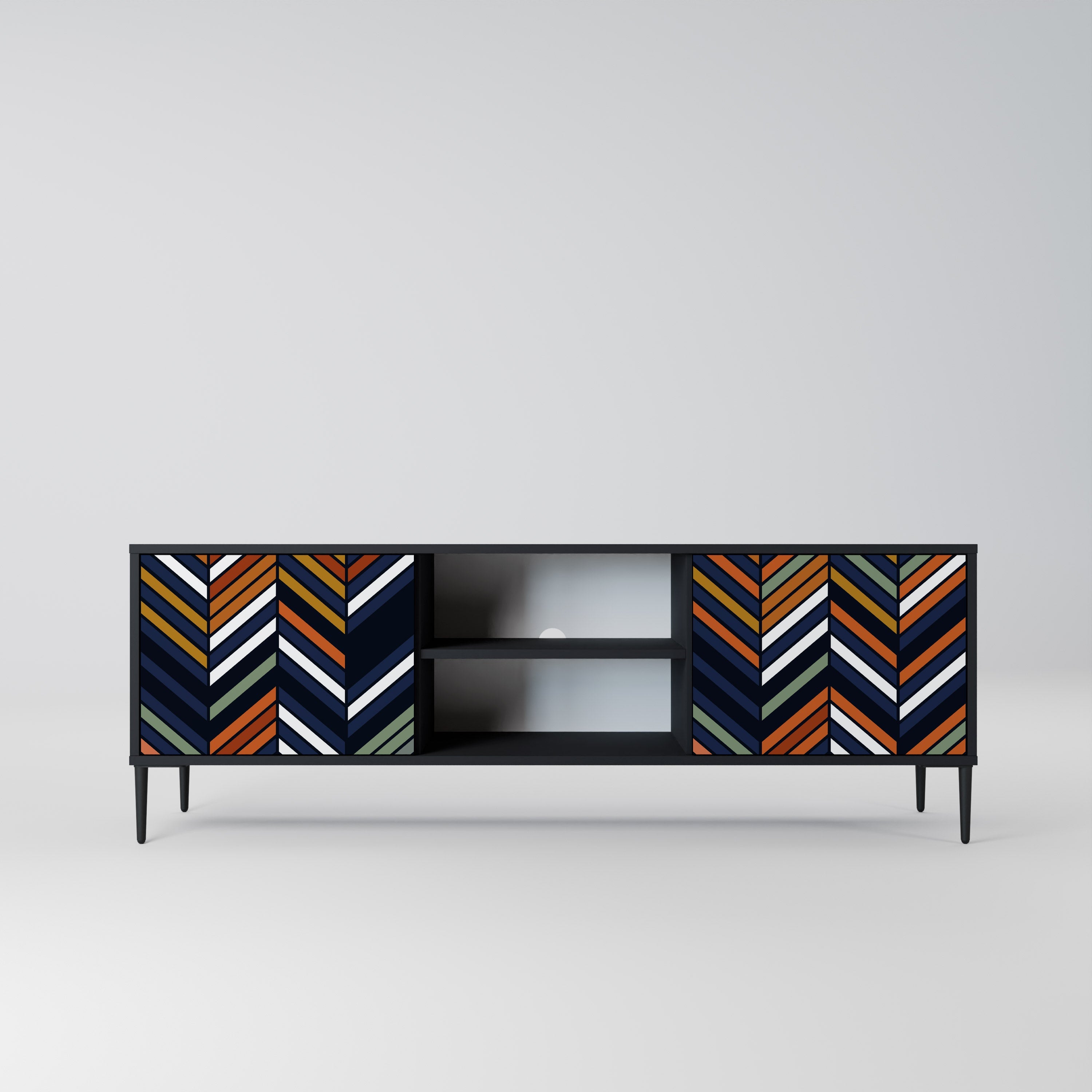 VIBRANT PATCHWORK 2-Door TV Stand in Black Finish