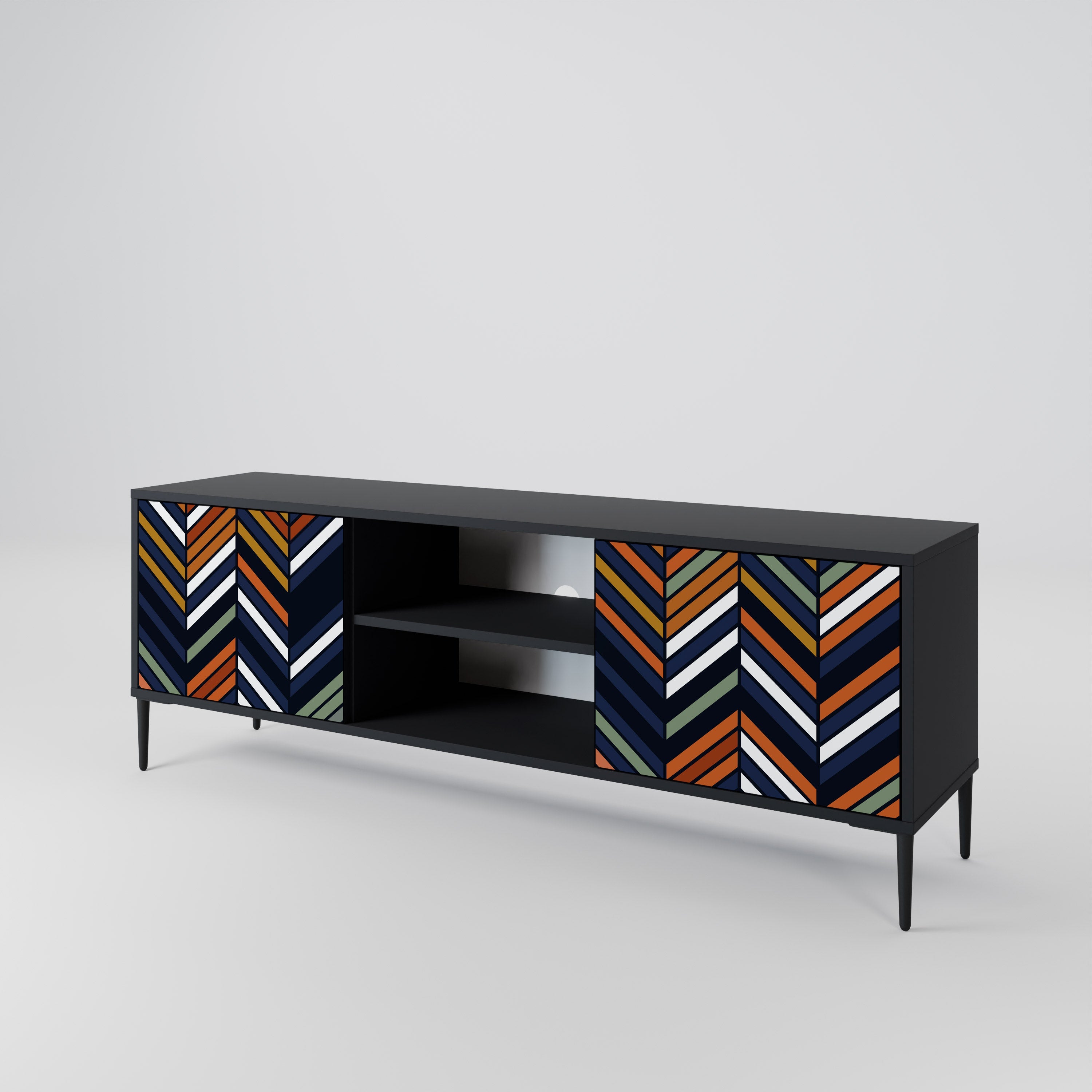 VIBRANT PATCHWORK 2-Door TV Stand in Black Finish