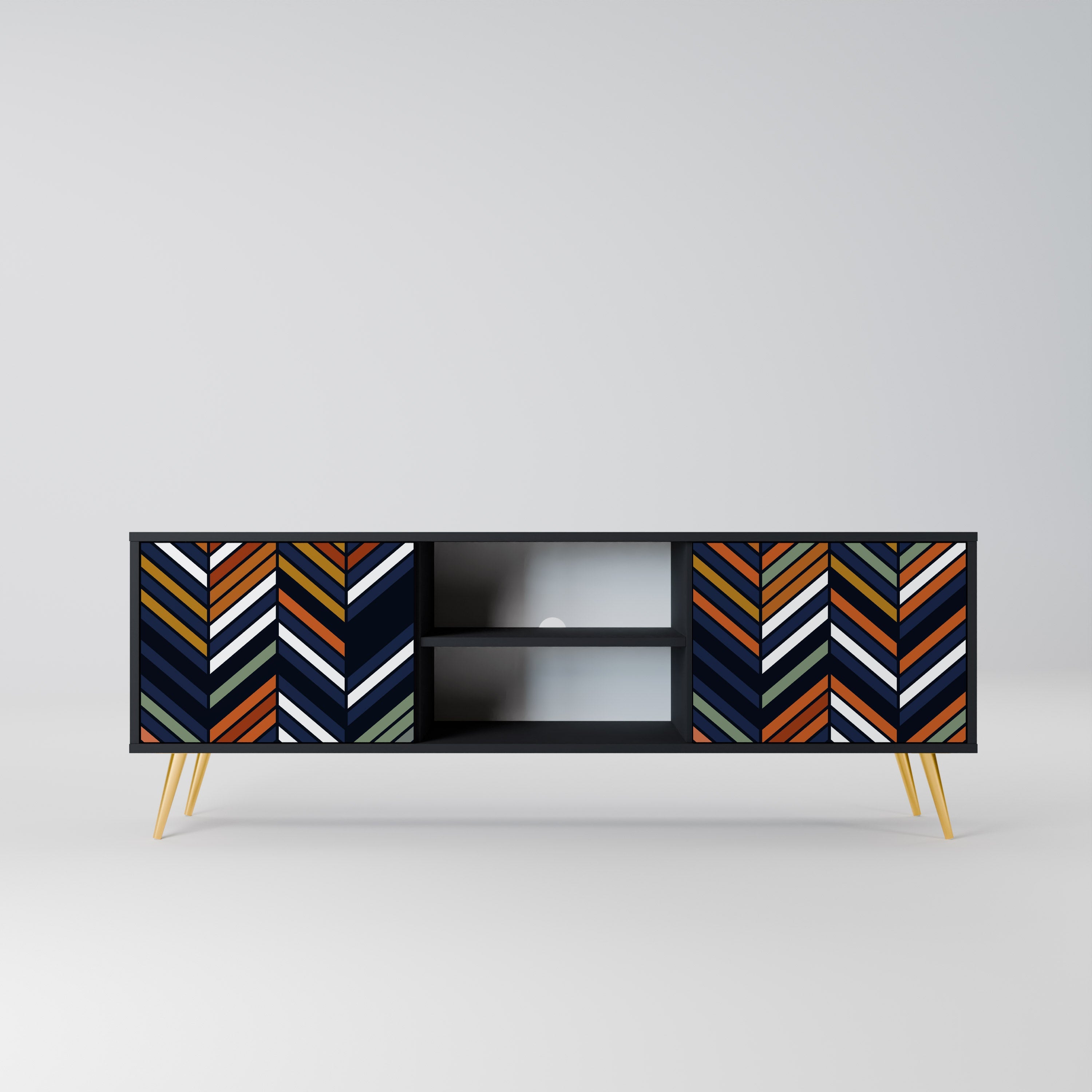 VIBRANT PATCHWORK 2-Door TV Stand in Black Finish