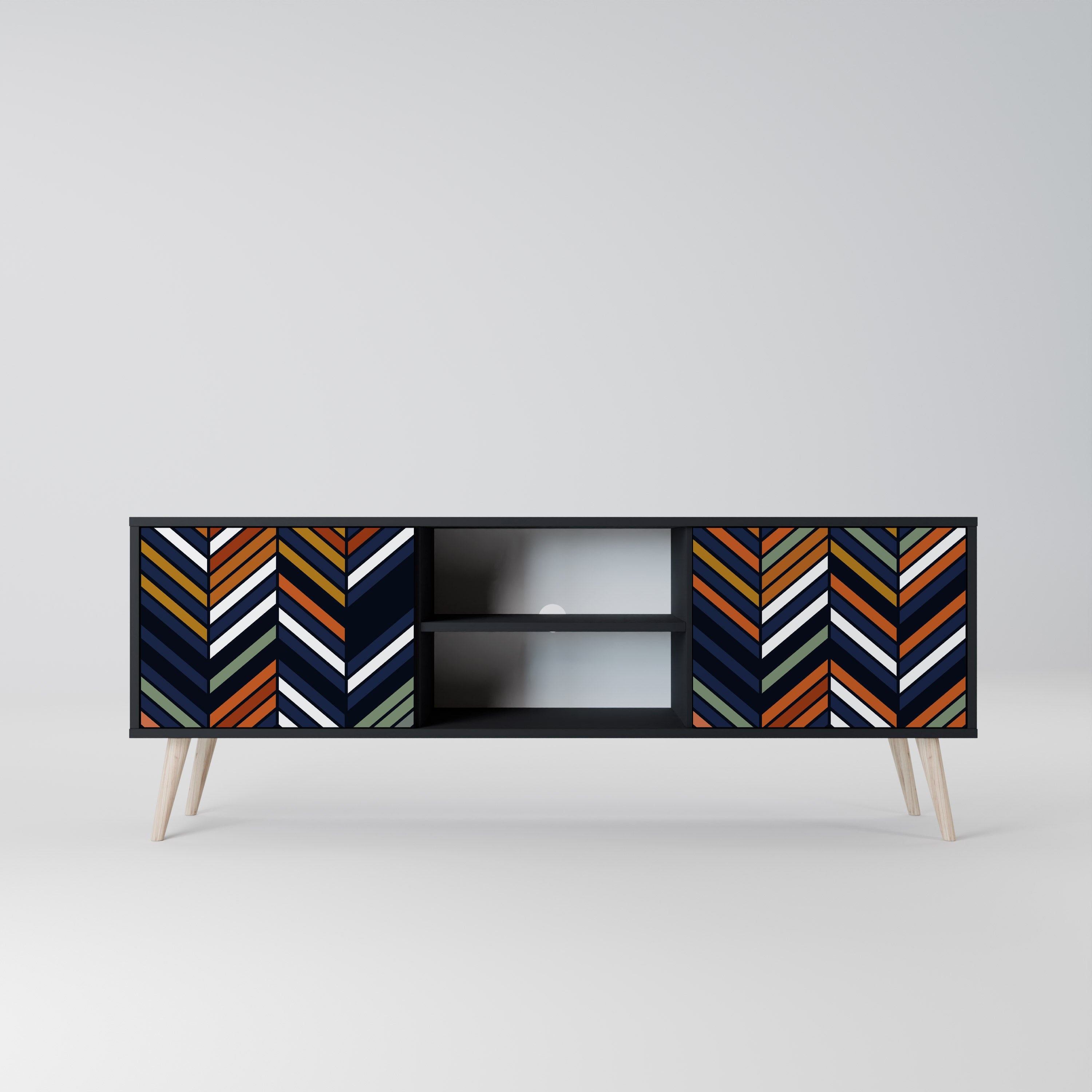 VIBRANT PATCHWORK 2-Door TV Stand in Black Finish
