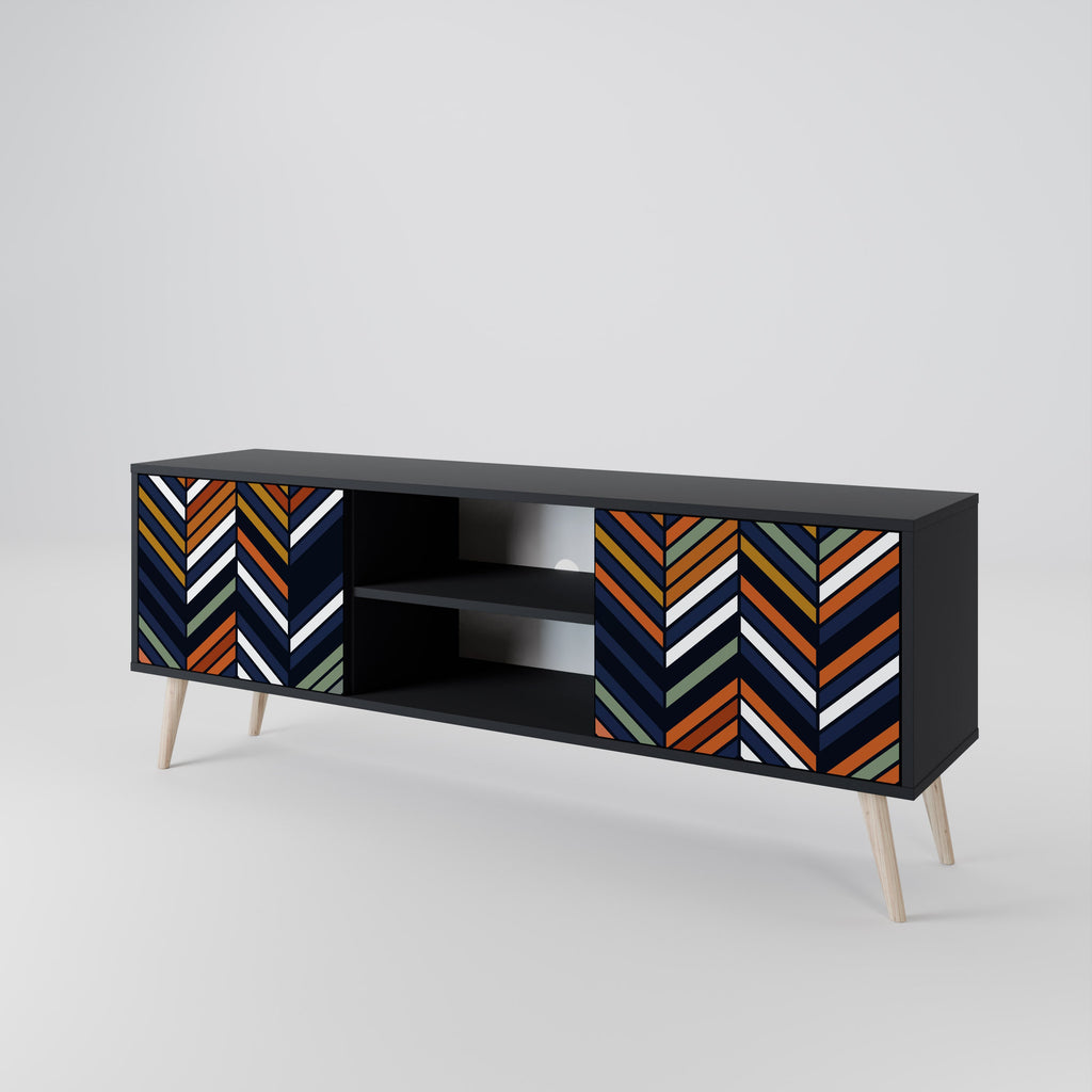 VIBRANT PATCHWORK 2-Door TV Stand in Black Finish