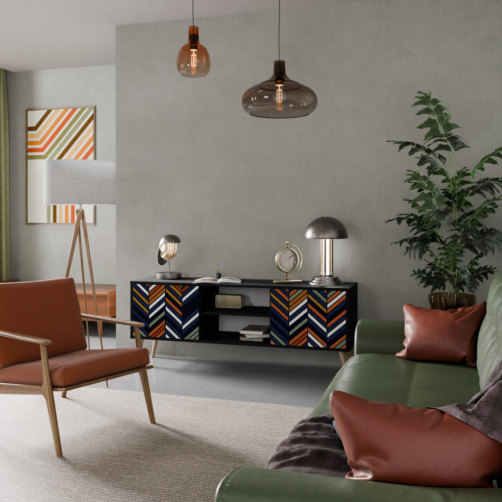 VIBRANT PATCHWORK 2-Door TV Stand in Black Finish