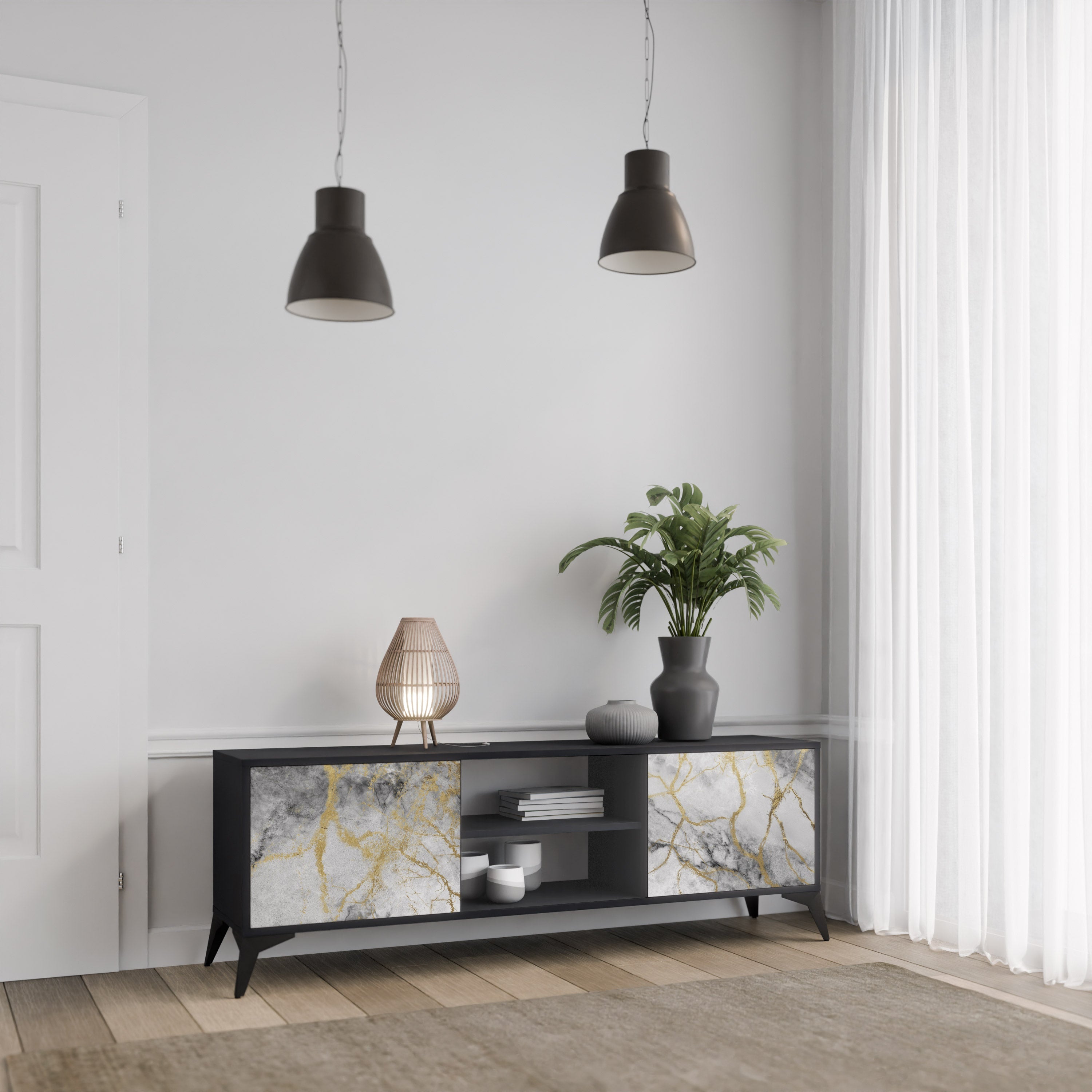 TIMELESS GLIDE 2-Door TV Stand in Black Finish