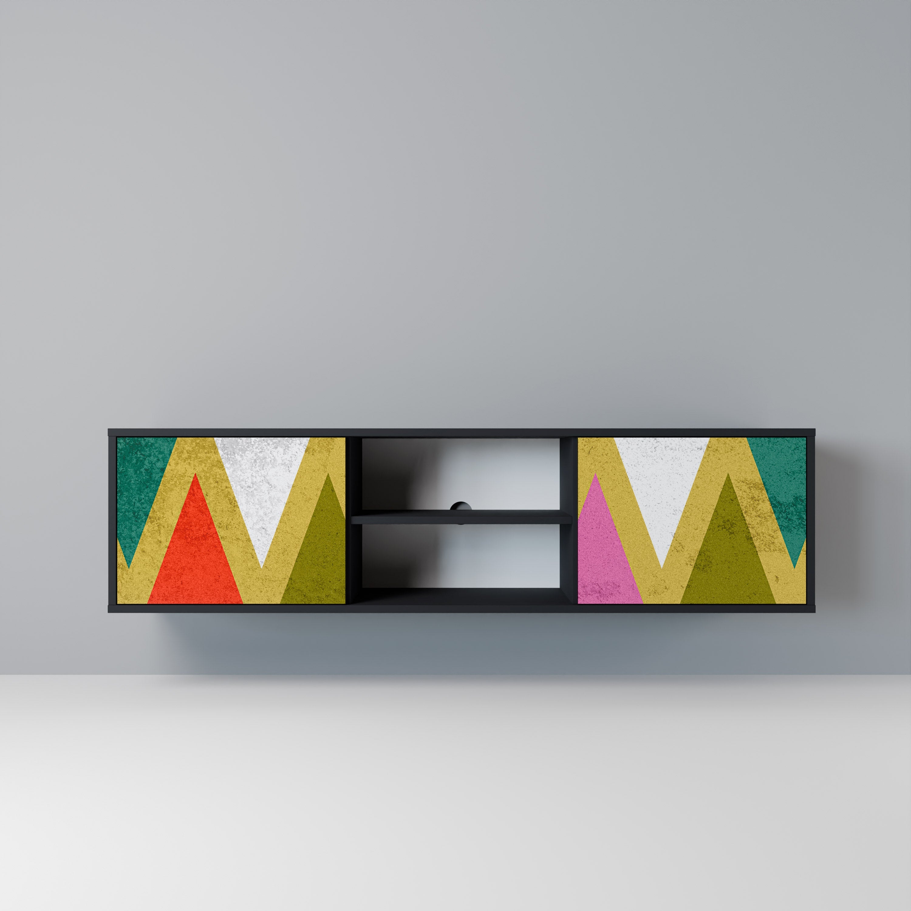 COLORFUL TRIANGLES 2-Door TV Stand in Black Finish