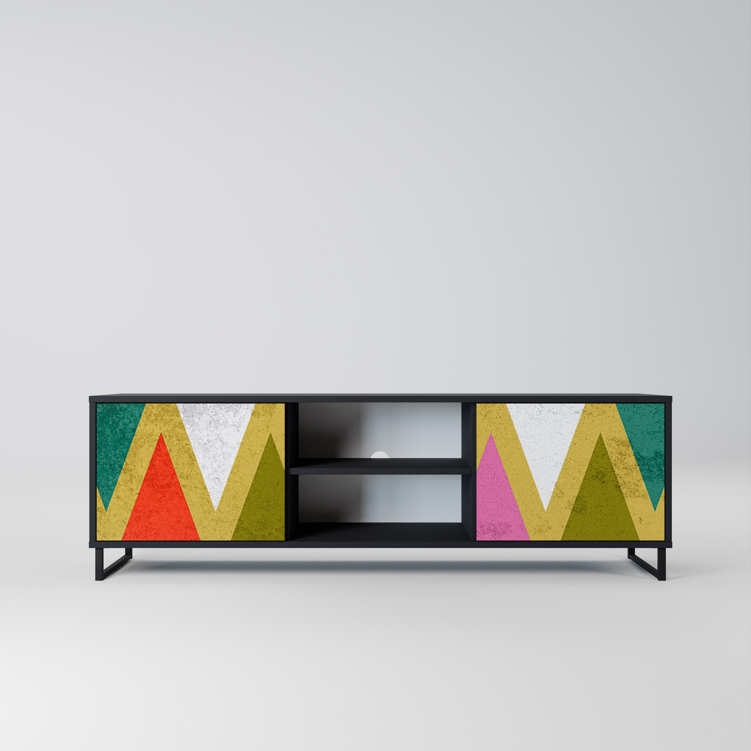 COLORFUL TRIANGLES 2-Door TV Stand in Black Finish