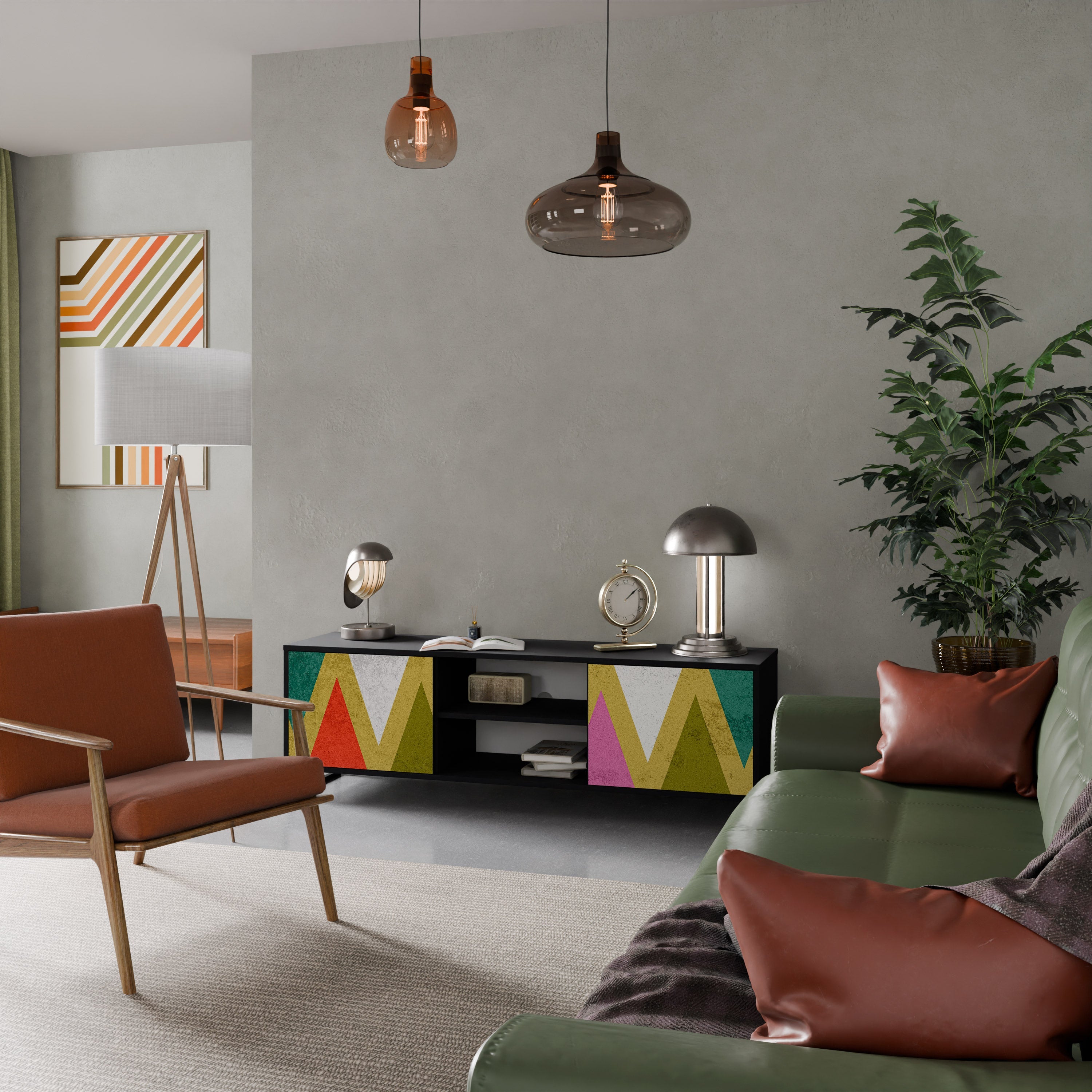 COLORFUL TRIANGLES 2-Door TV Stand in Black Finish