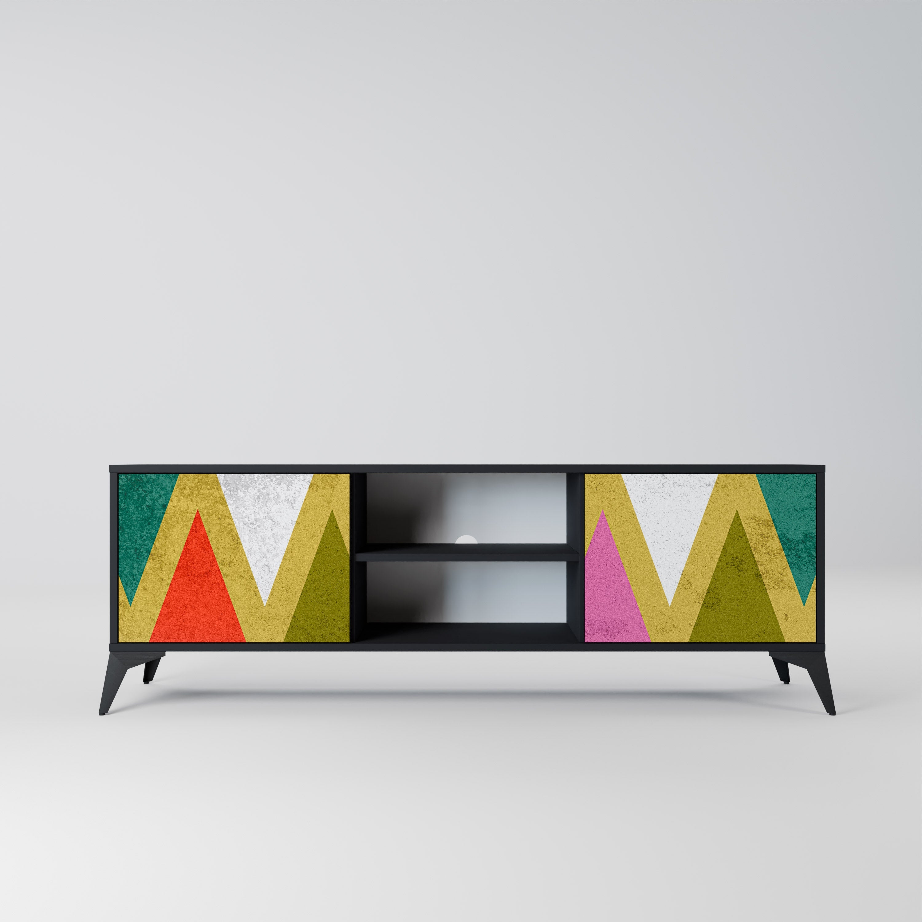 COLORFUL TRIANGLES 2-Door TV Stand in Black Finish