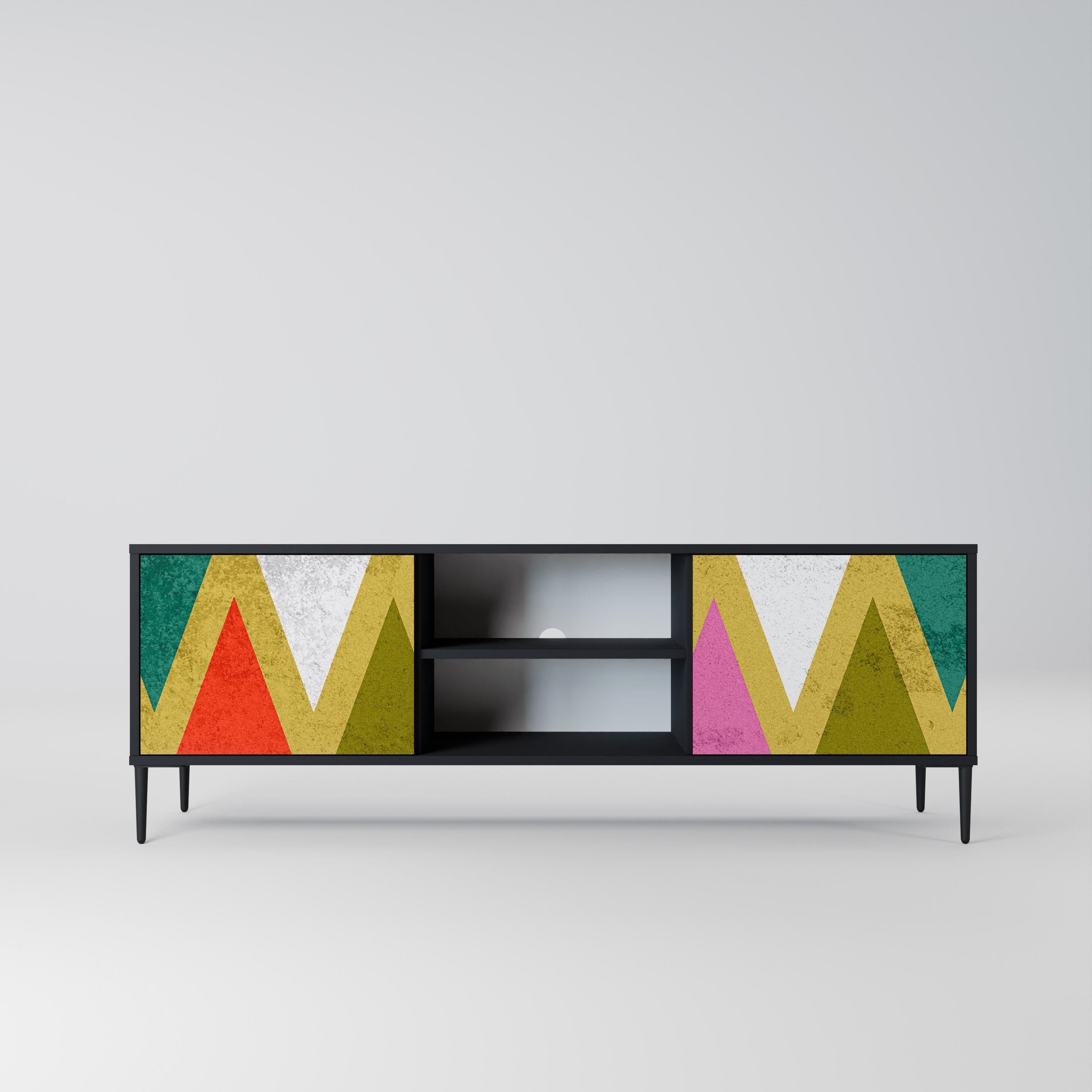 COLORFUL TRIANGLES 2-Door TV Stand in Black Finish