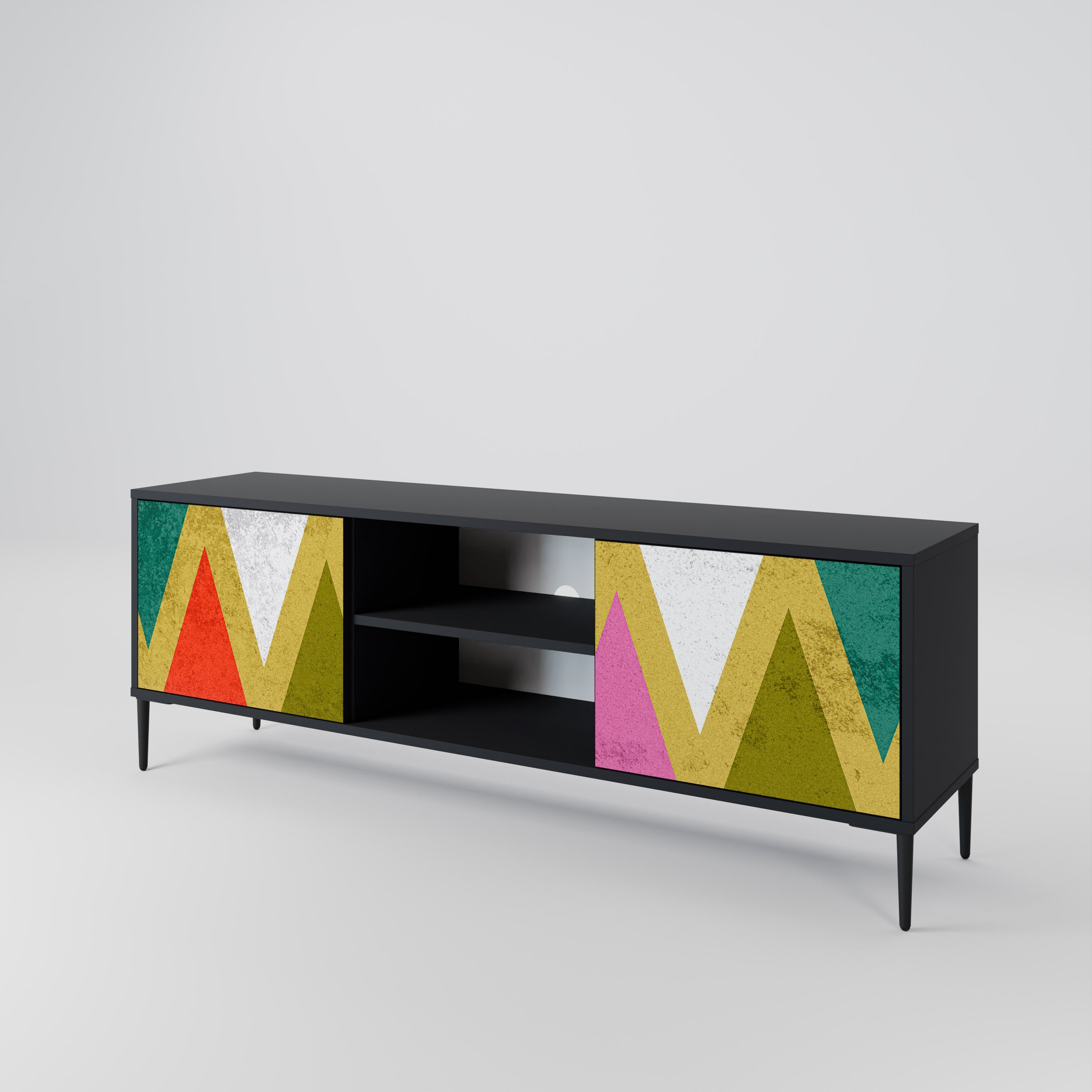 COLORFUL TRIANGLES 2-Door TV Stand in Black Finish