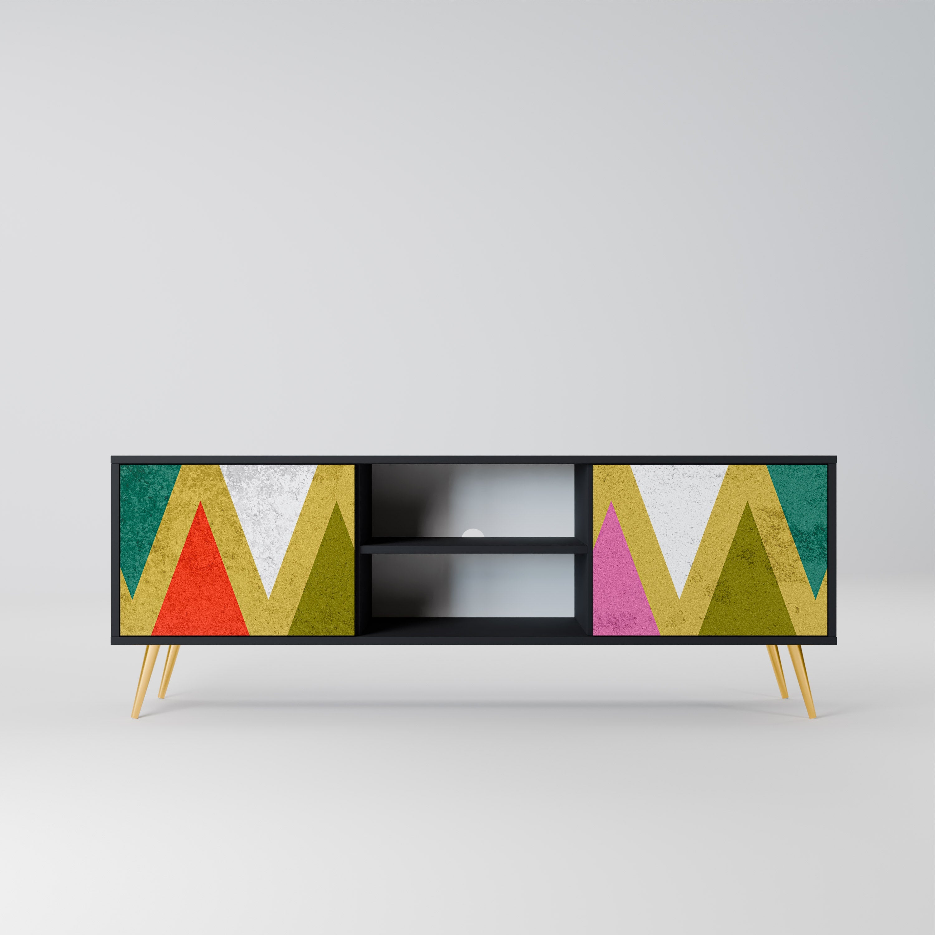 COLORFUL TRIANGLES 2-Door TV Stand in Black Finish