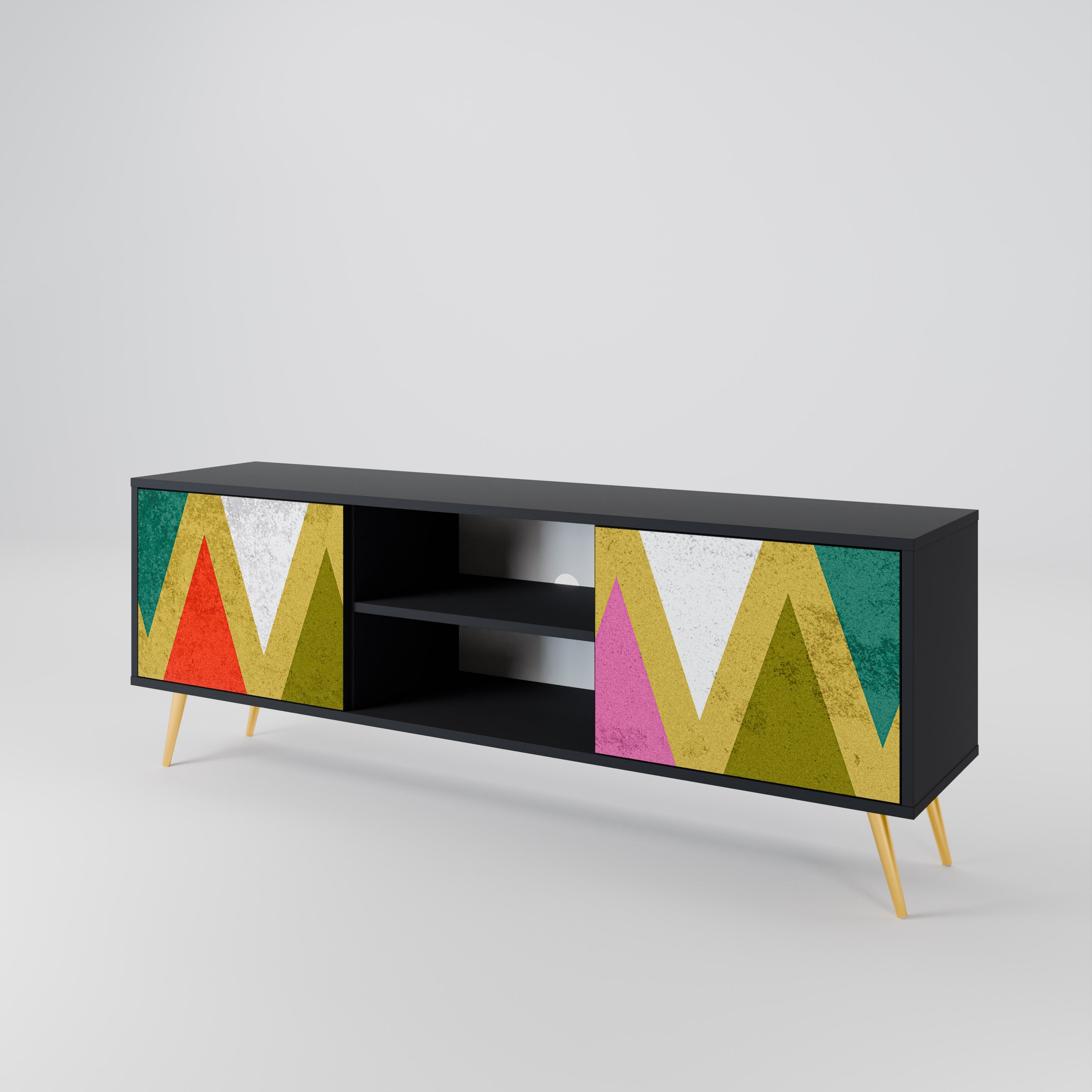 COLORFUL TRIANGLES 2-Door TV Stand in Black Finish