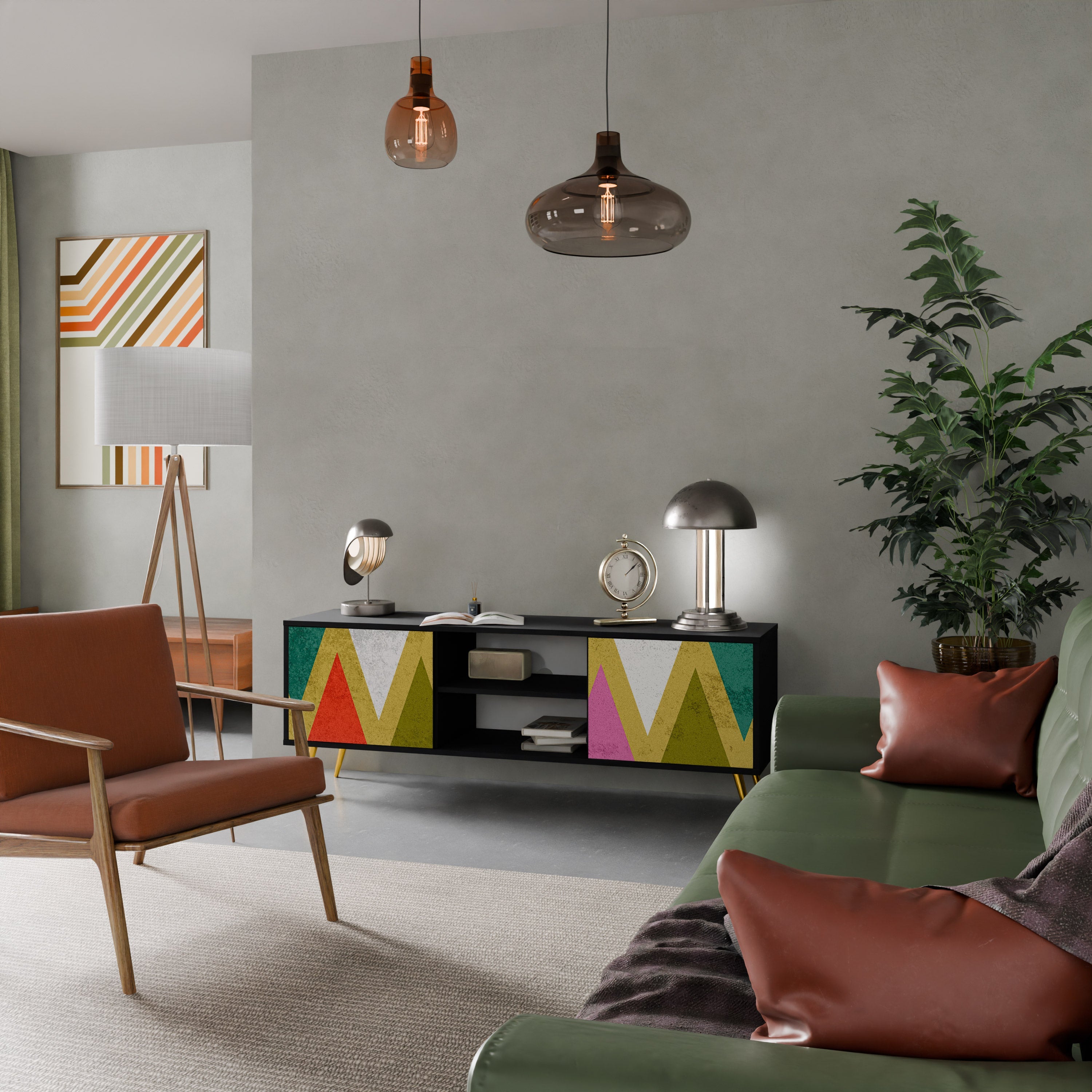 COLORFUL TRIANGLES 2-Door TV Stand in Black Finish