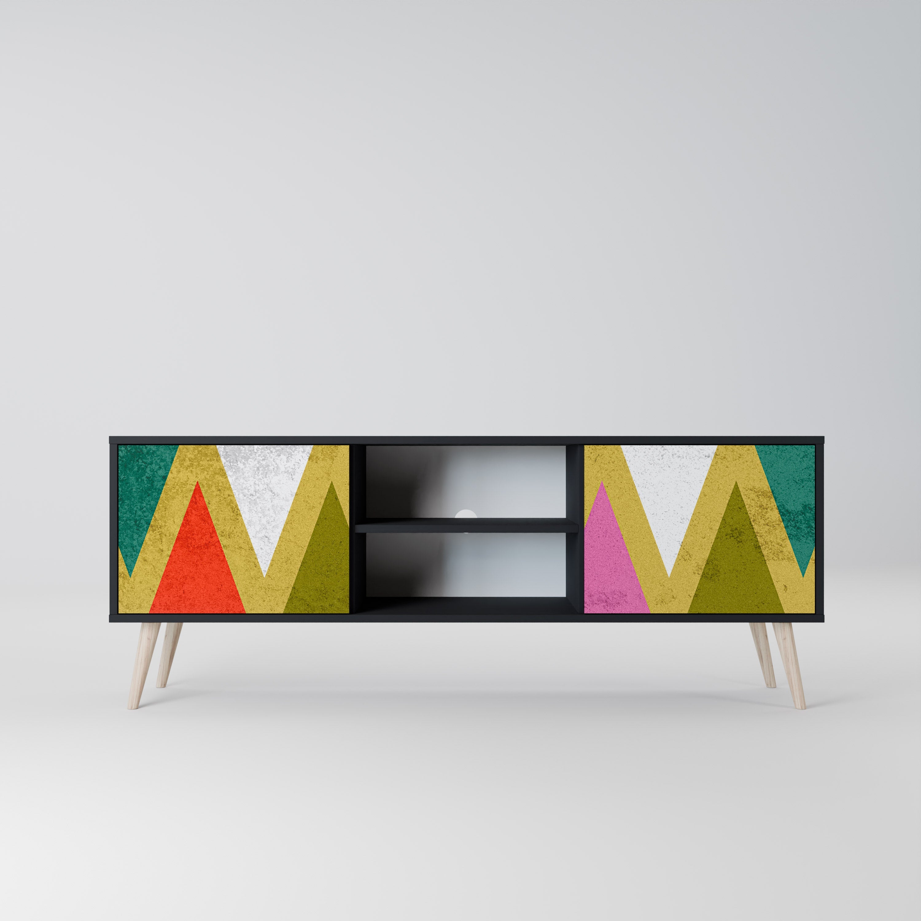 COLORFUL TRIANGLES 2-Door TV Stand in Black Finish